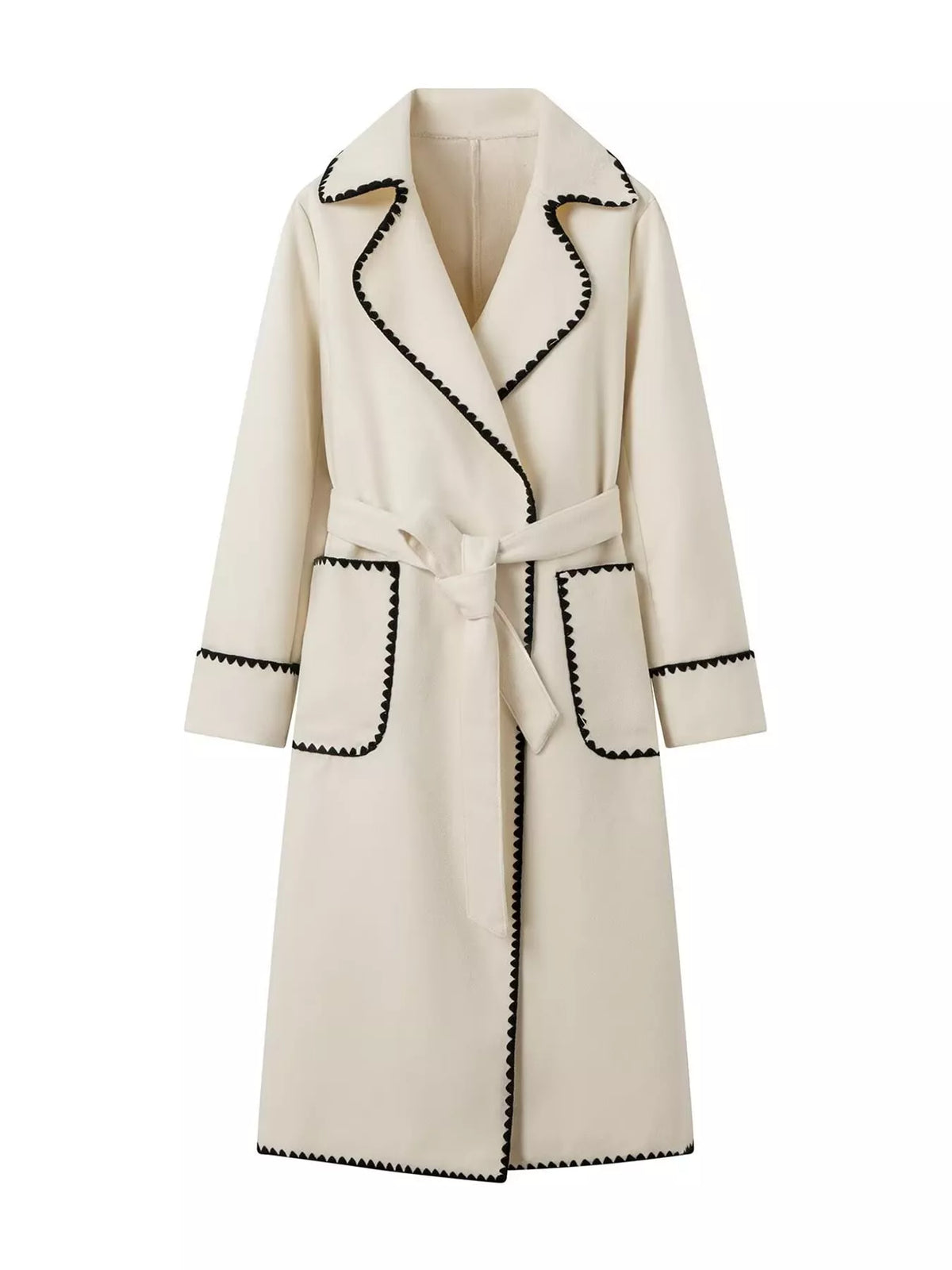 contrast scalloped trim trench coat | dropsona - neutral - material texture