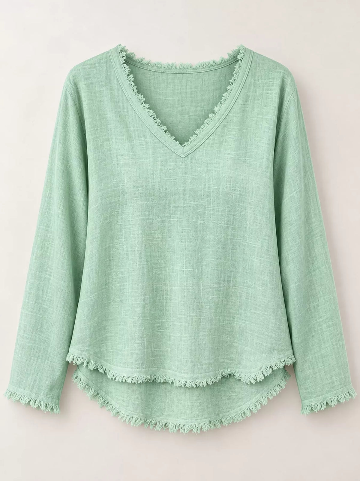full size frayed hem v-neck blouse plus | dropsona - neutral - material texture