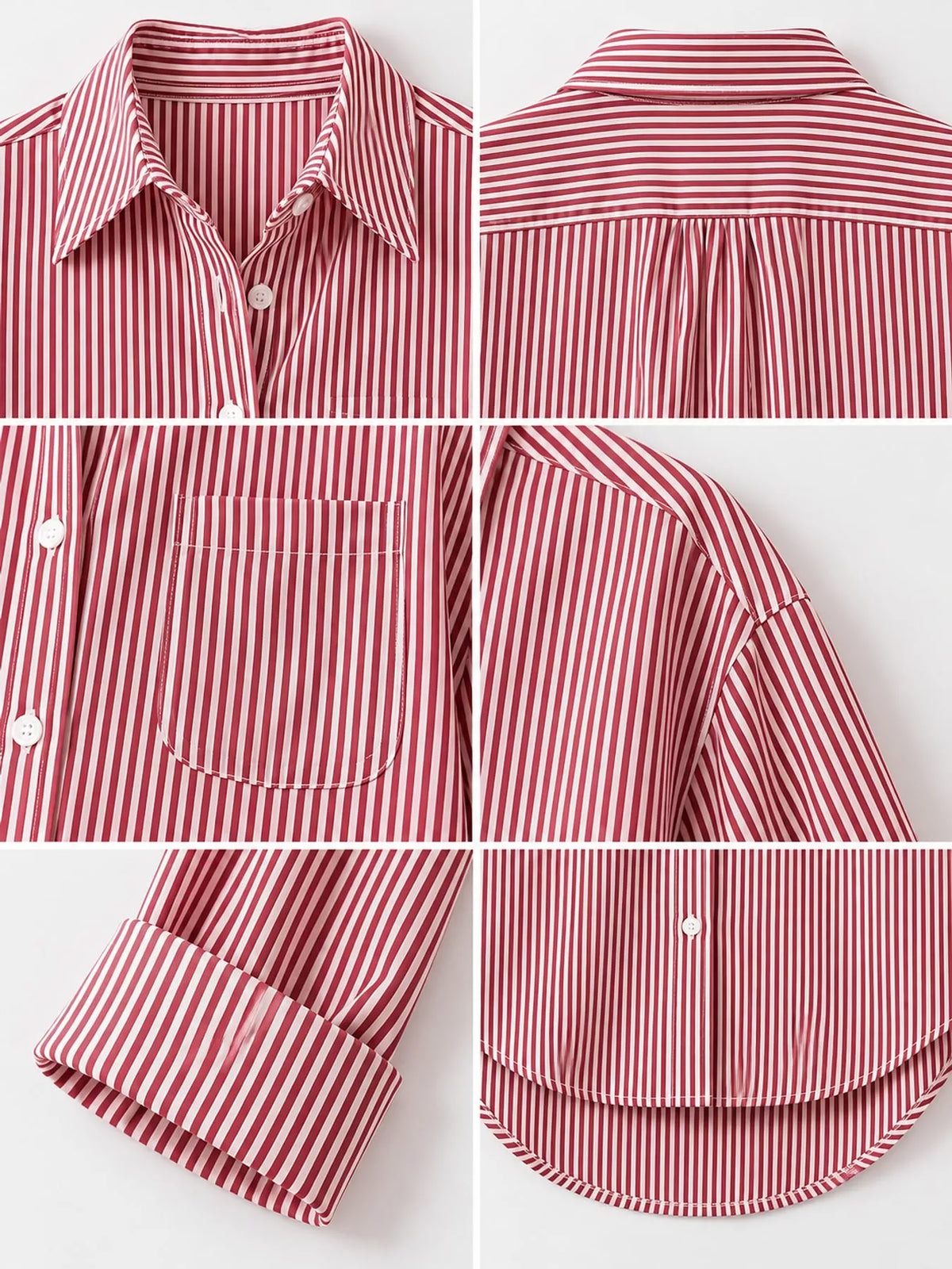 full size striped button-down long sleeve shirt plus | dropsona - neutral - close-up detail