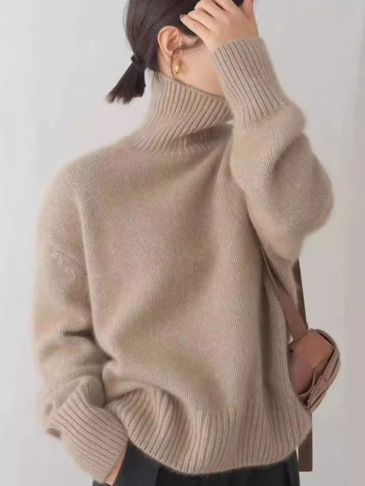 turtleneck dropped shoulder sweater | dropsona - neutral - usage example