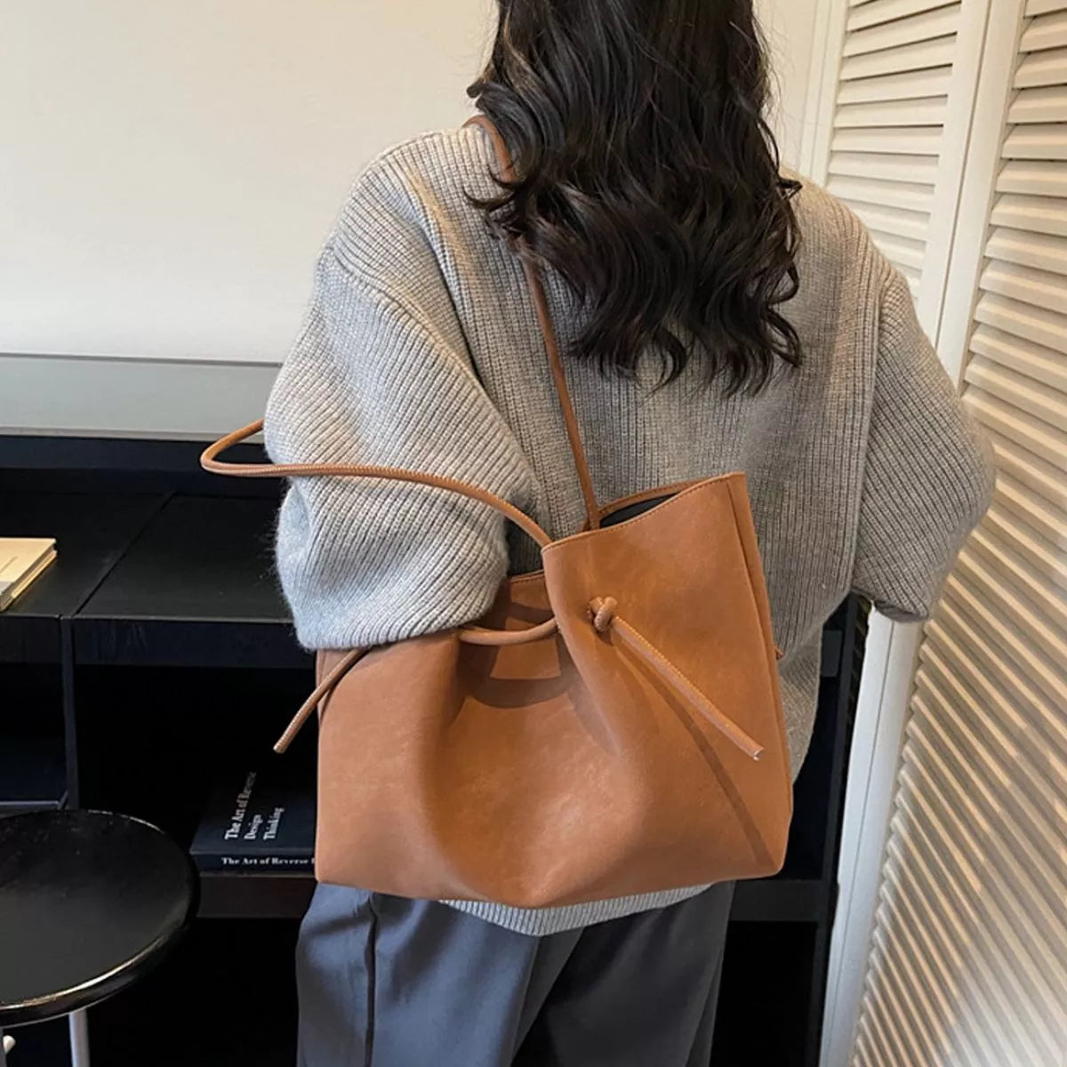 solid color tote bag – stylish sling | dropsona - neutral - front view
