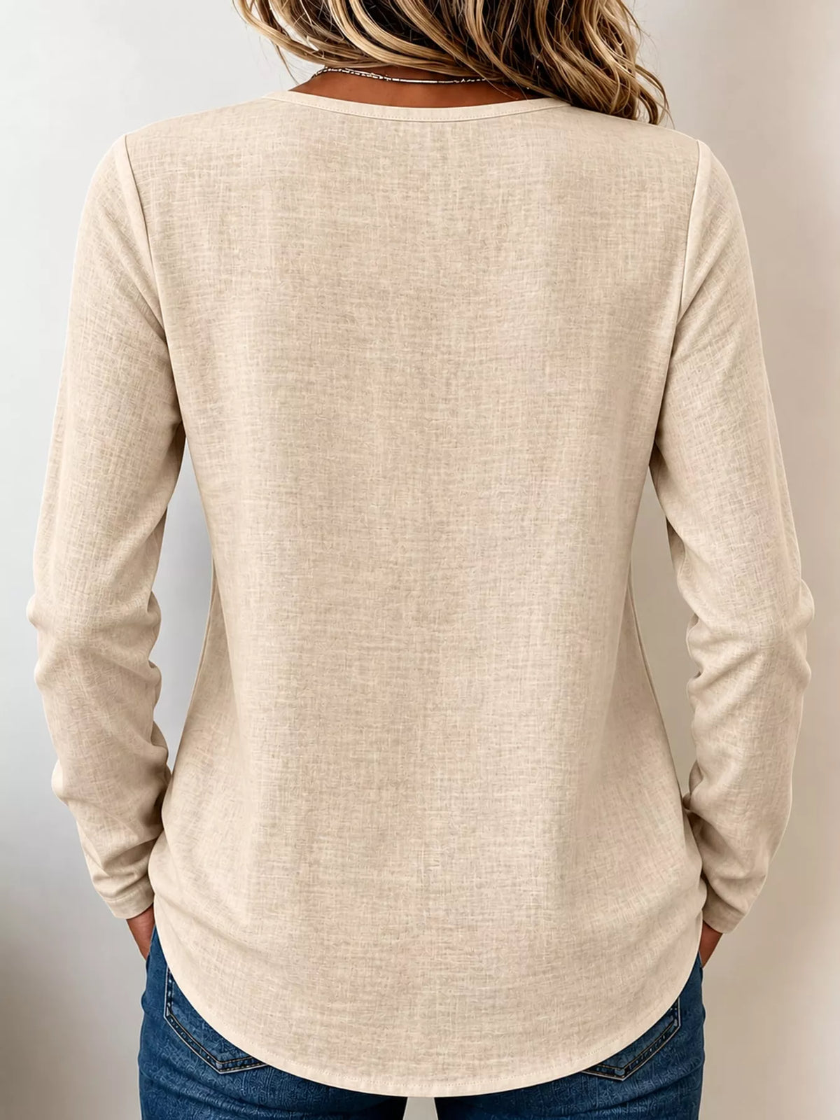 full size long sleeve blouse with decorative wooden | dropsona - neutral - usage example