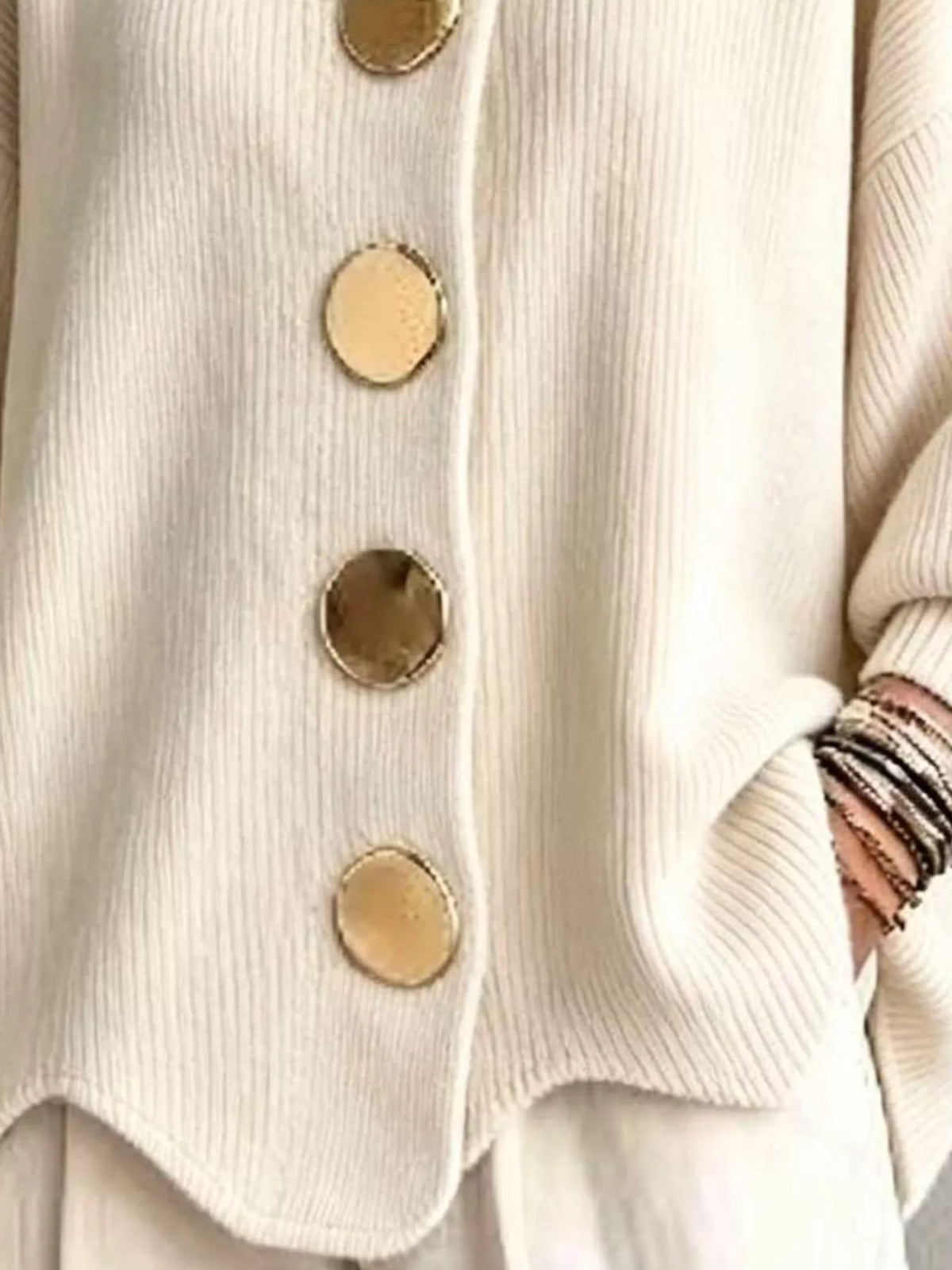 full size ribbed knit gold buttons cardigan plus | dropsona - neutral - usage example