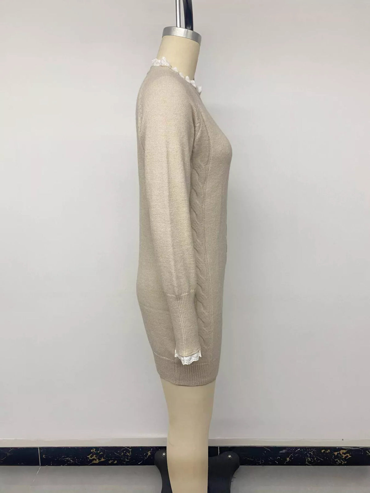 cable knit raglan sleeve sweater dress – basic style | dropsona - neutral - packaging