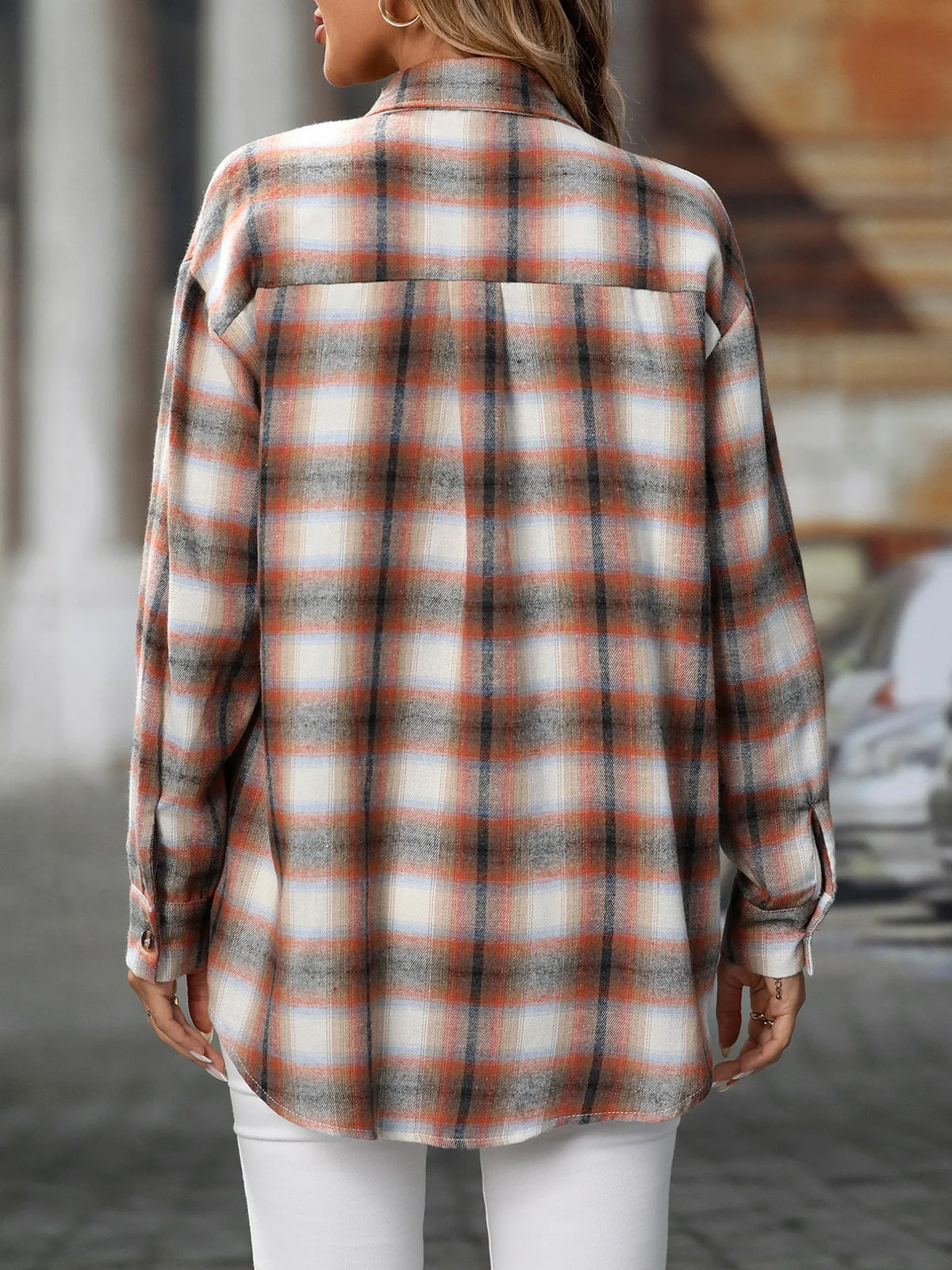 oversized plaid button-up shirt - size reference