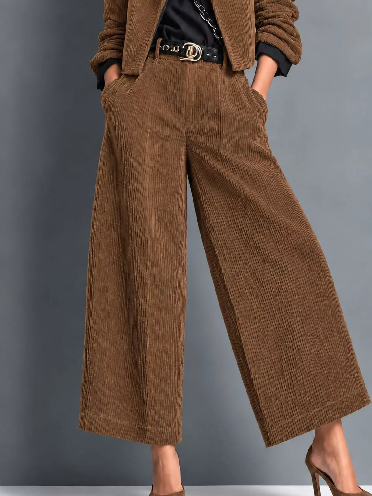 full size corduroy button up blazer and pants set | dropsona - neutral - packaging