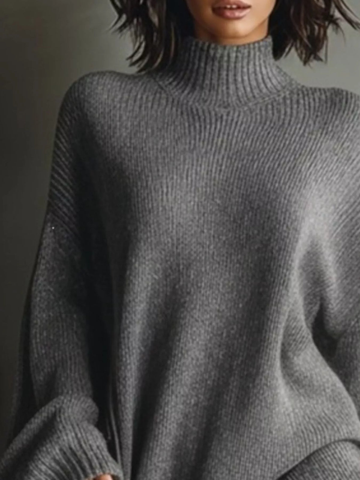 oversized mock neck long sleeve sweater dress | dropsona - neutral - usage example