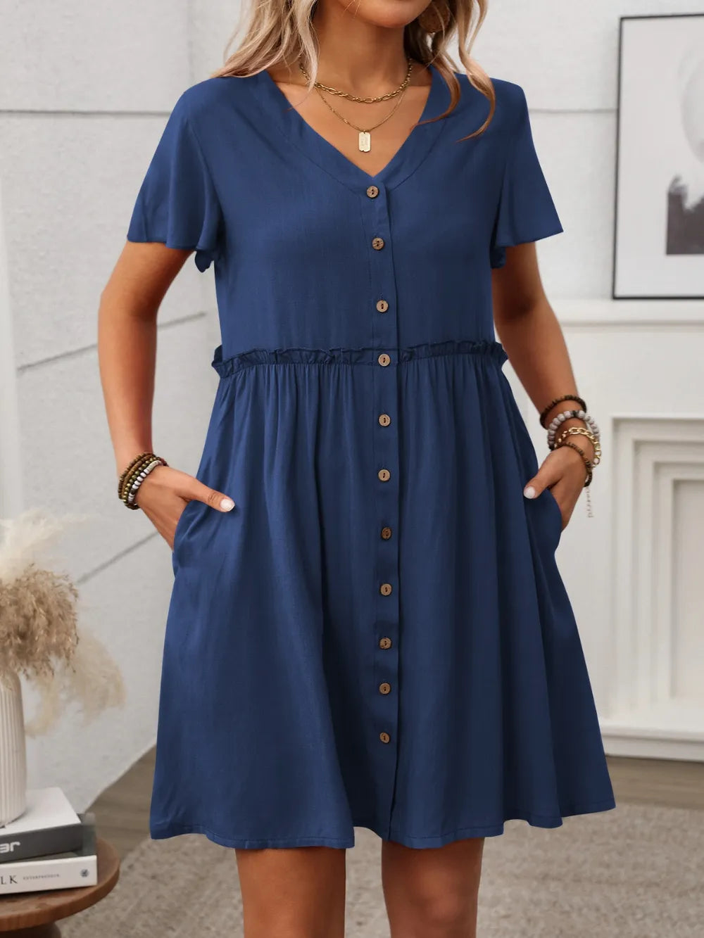 button front flutter sleeve dress - size reference