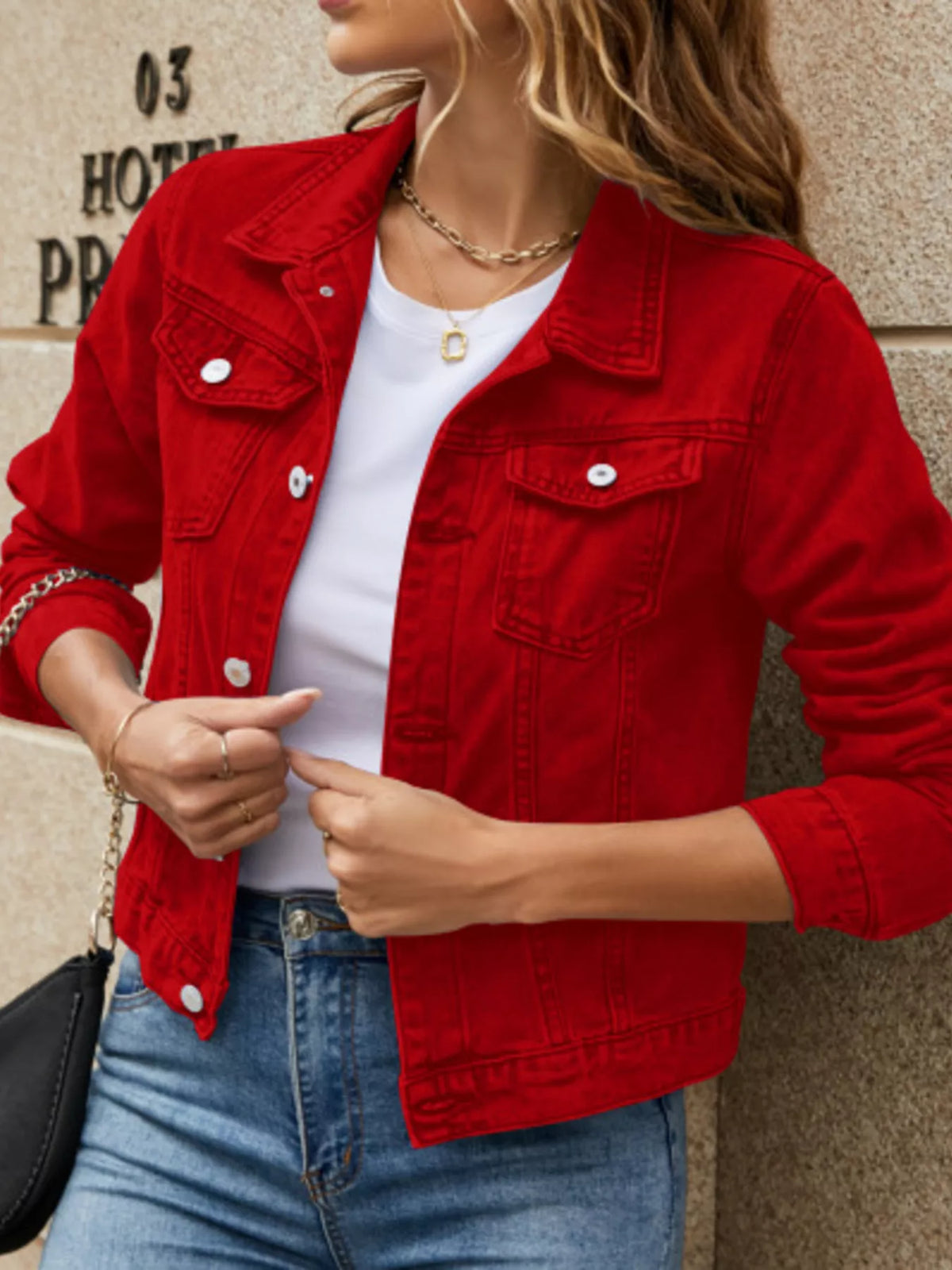 slim-fit button up denim jacket – buttoned,pocketed | dropsona - neutral - packaging