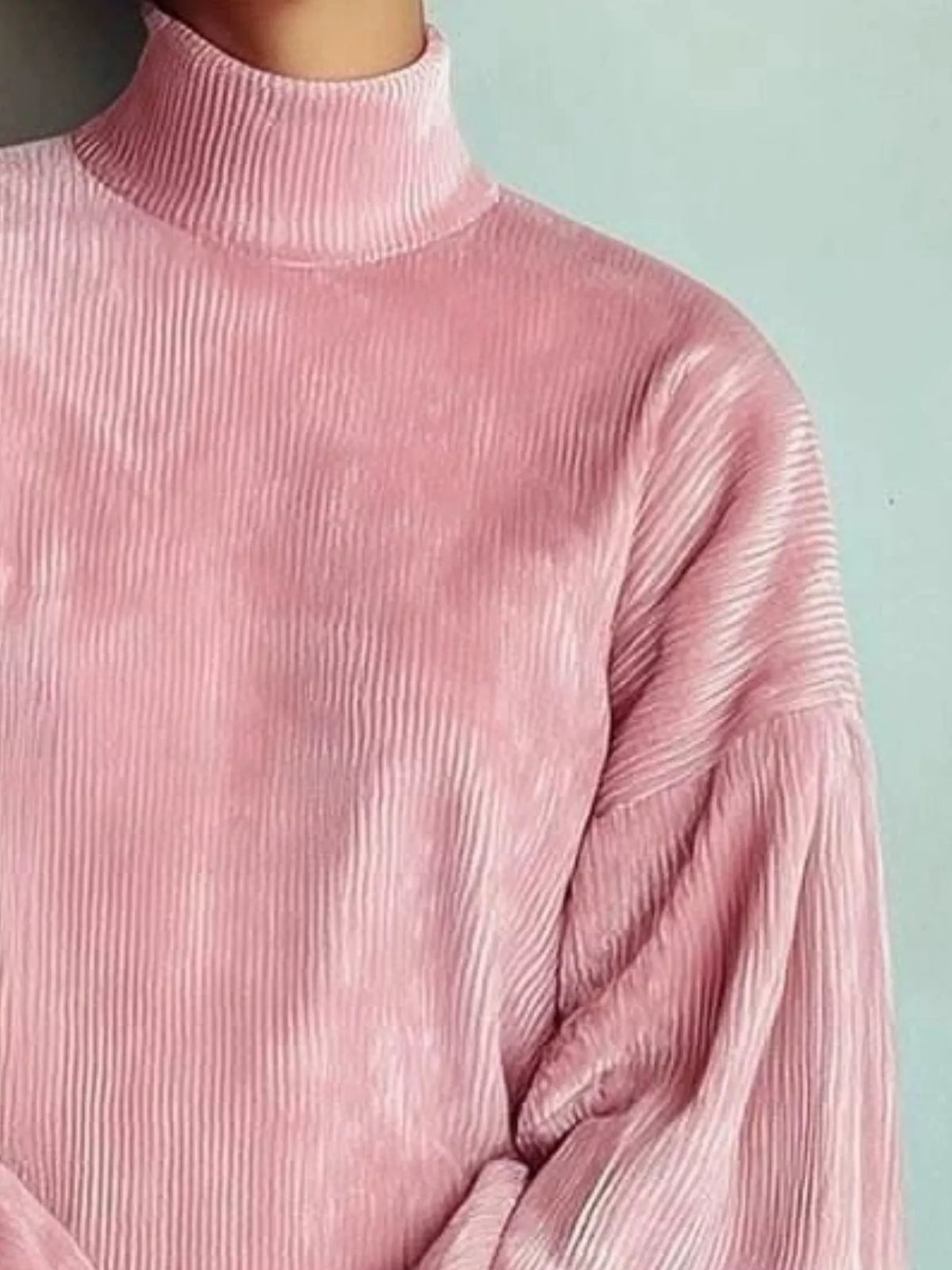 full size corduroy mock neck lantern sleeve mini | dropsona - neutral - front view