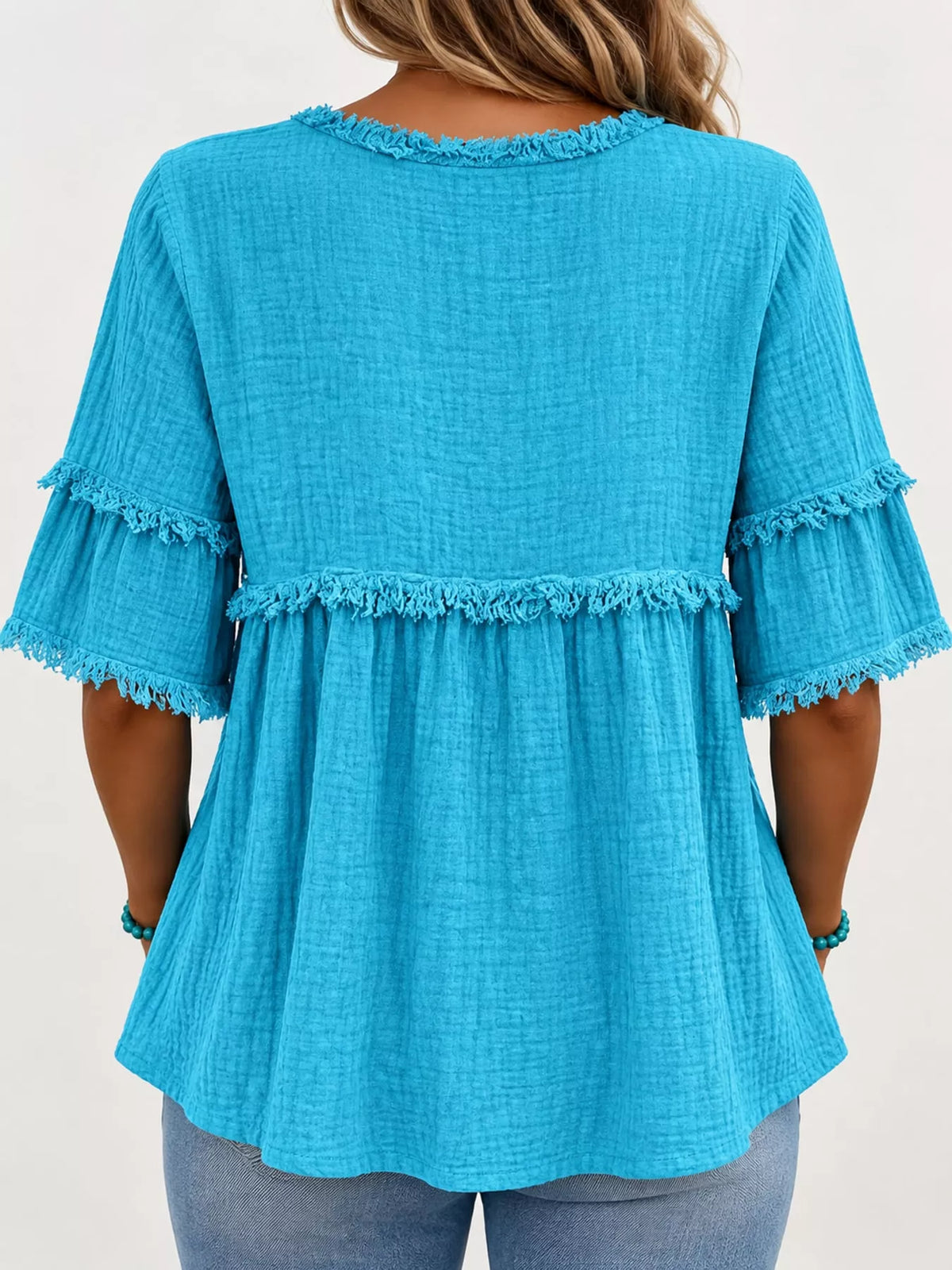 full size frayed edge textured blouse plus | dropsona - neutral - material texture