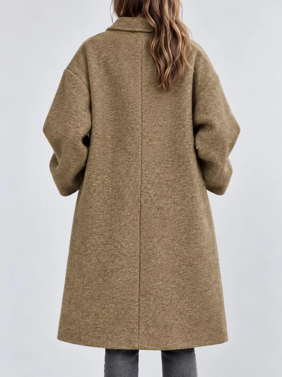 full size lapel collar one button coat plus | dropsona - neutral - close-up detail
