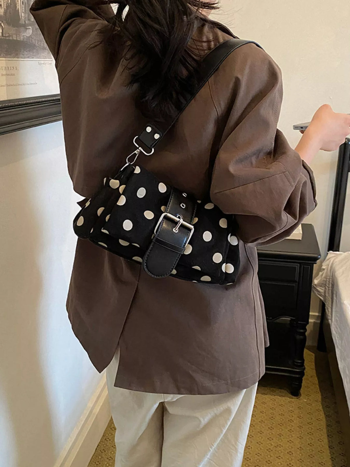 vintage polka dot shoulder bag – stylish sling | dropsona - neutral - front view