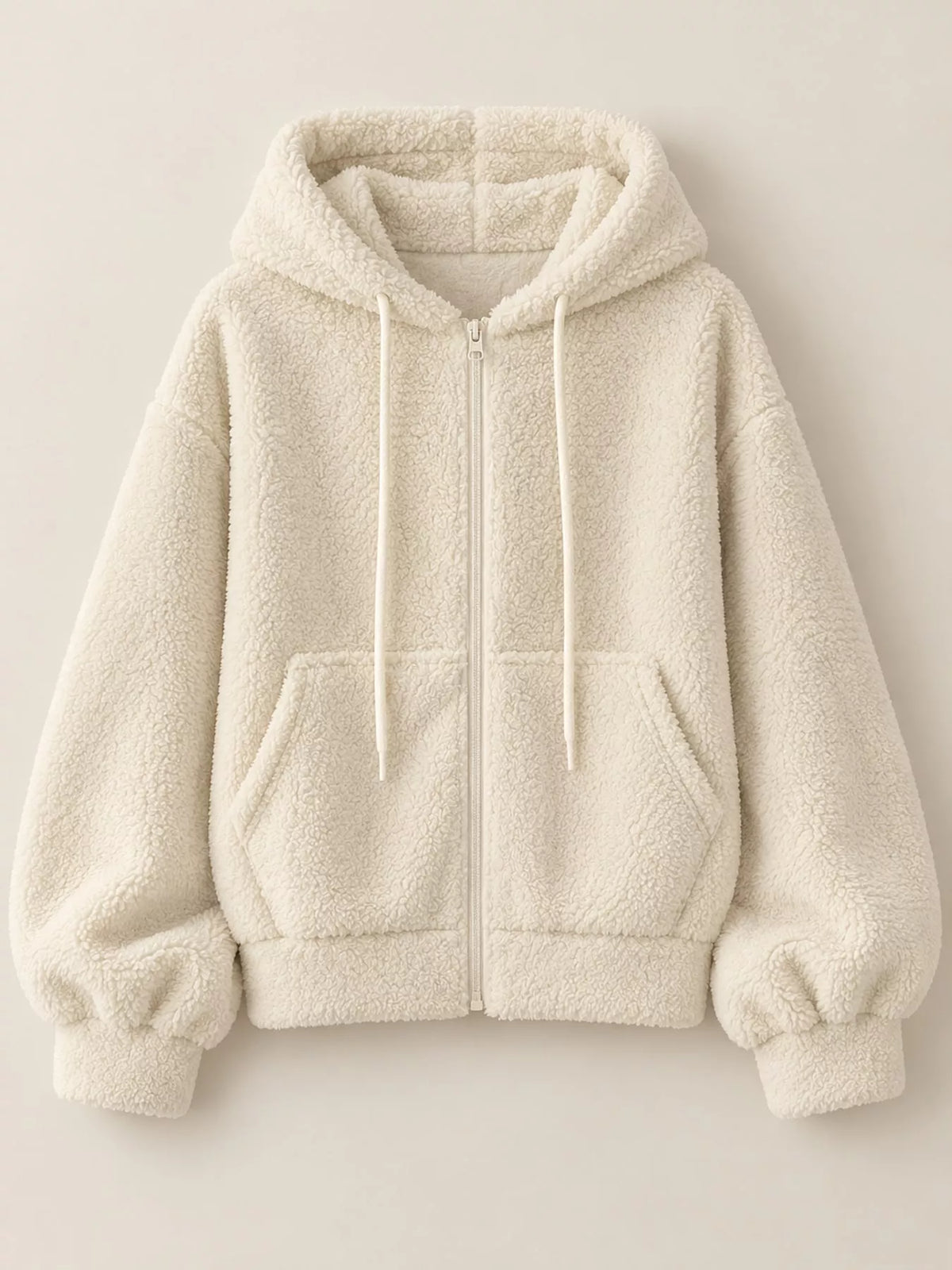 oversized sherpa zip-up hoodie | dropsona - neutral - front view