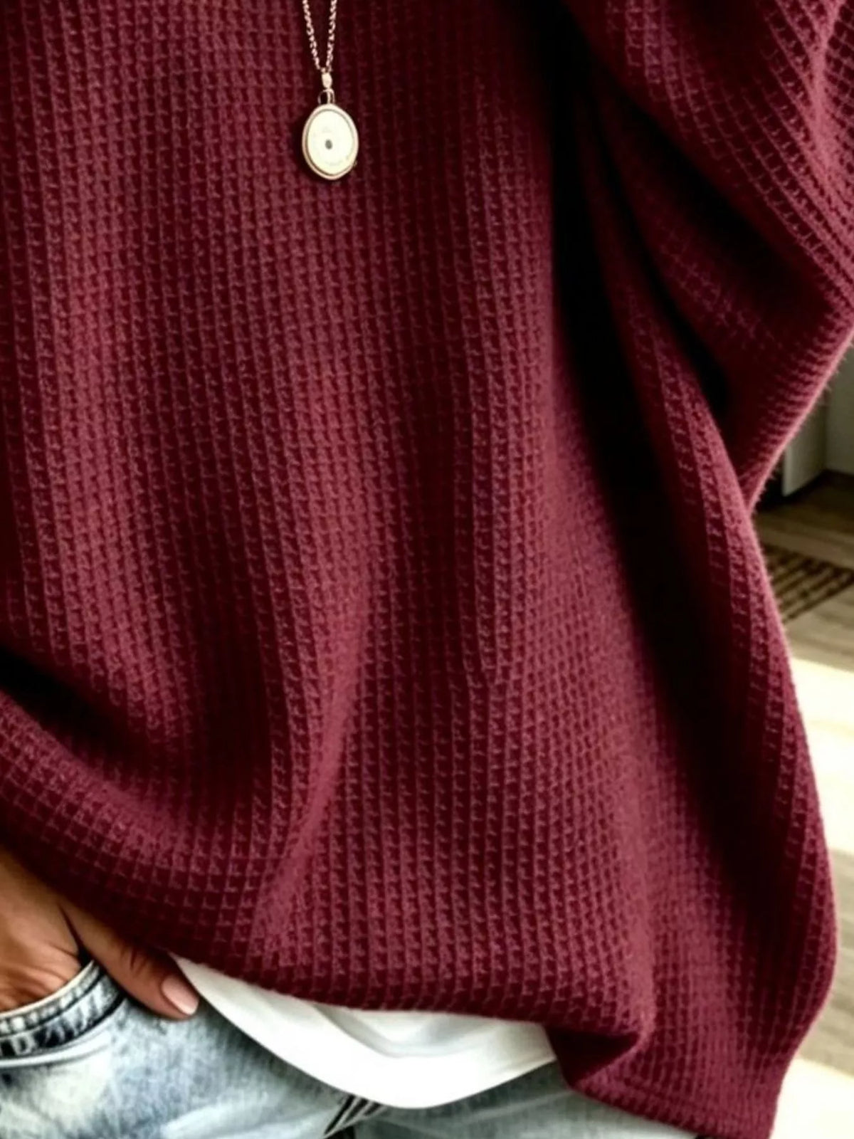 full size waffle knit boat neck sweatshirt plus | dropsona - neutral - usage example