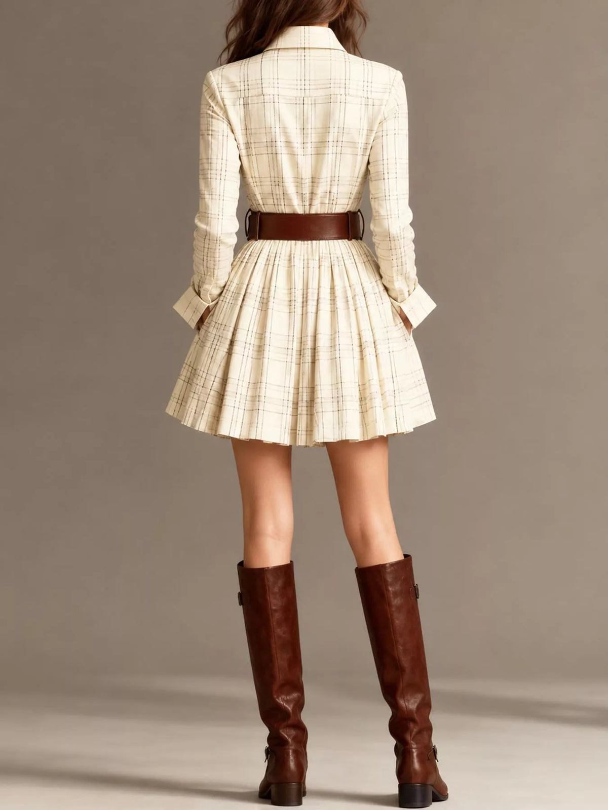 plaid long-sleeve shirt dress | dropsona - neutral - material texture