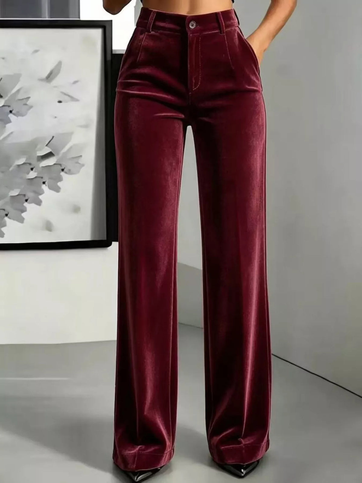 full size high-waisted velvet pants plus | dropsona - neutral - size reference