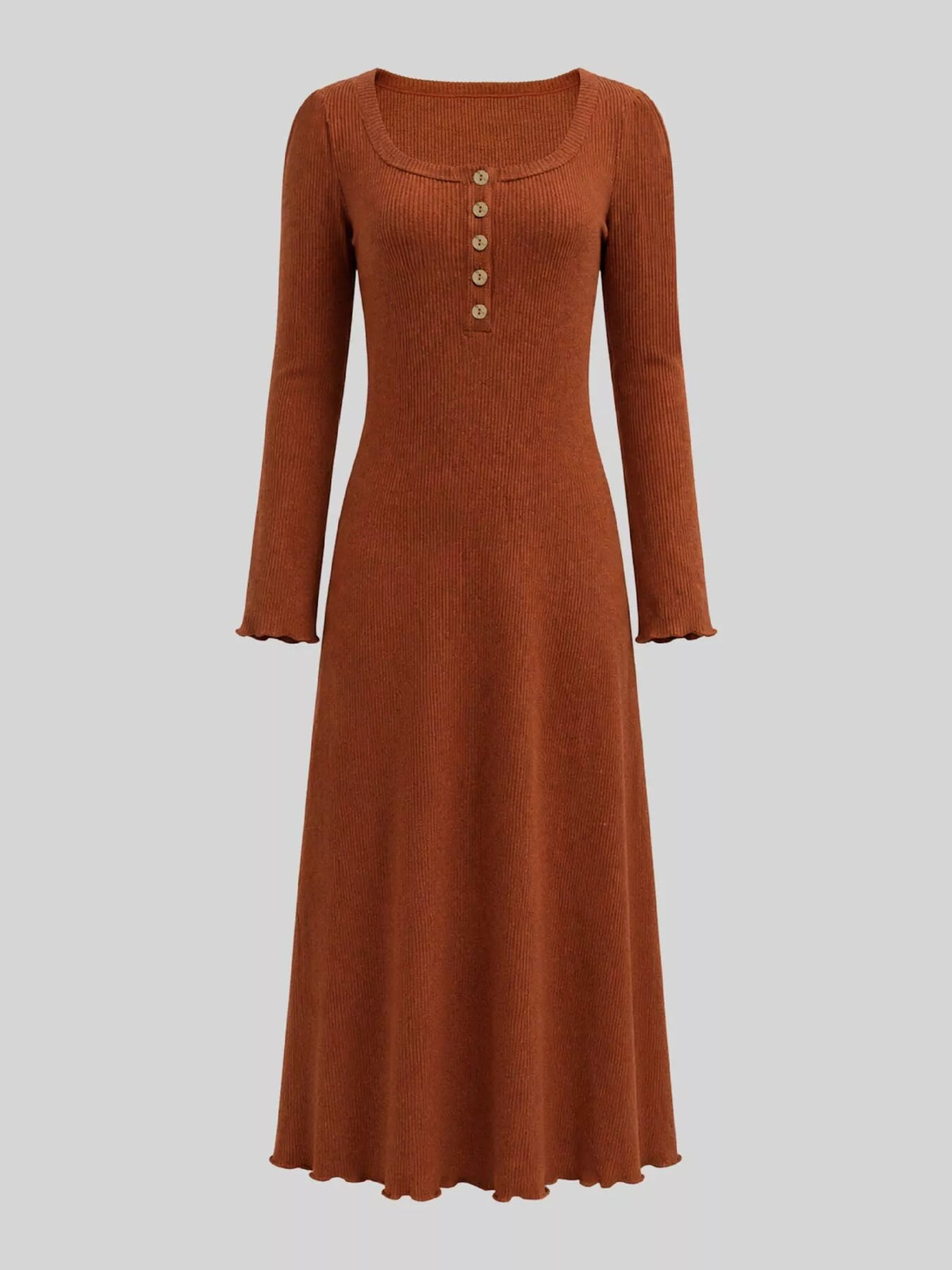 long-sleeve button detail maxi dress – ribbed,buttoned | dropsona - neutral - material texture