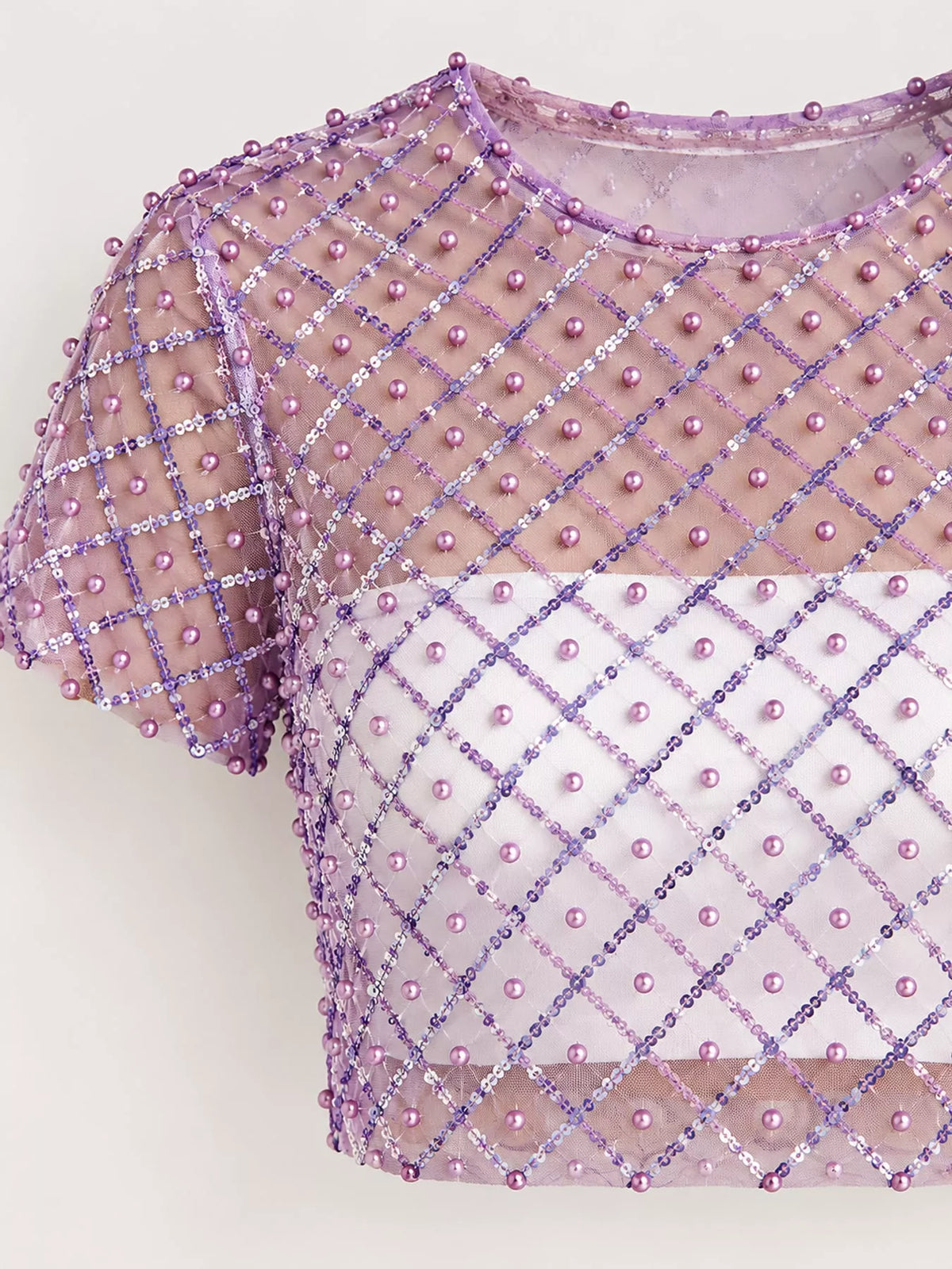 sheer mesh pearl embellished crop blouse | dropsona - neutral - usage example