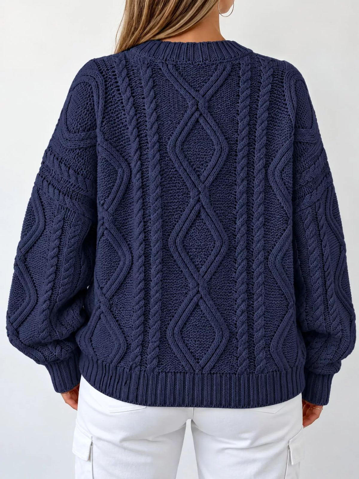 full size cable-knit round neck sweater plus | dropsona - neutral - usage example