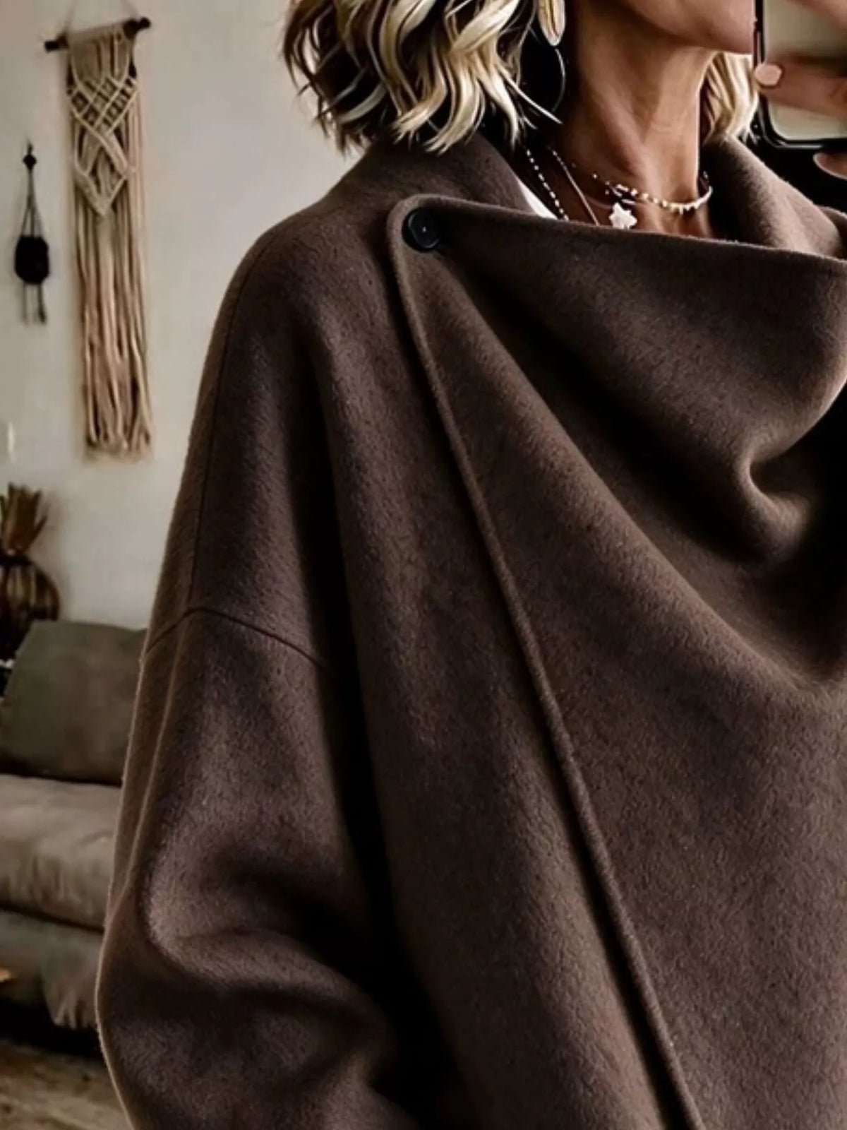 full size asymmetric cowl neck cape plus | dropsona - neutral - material texture