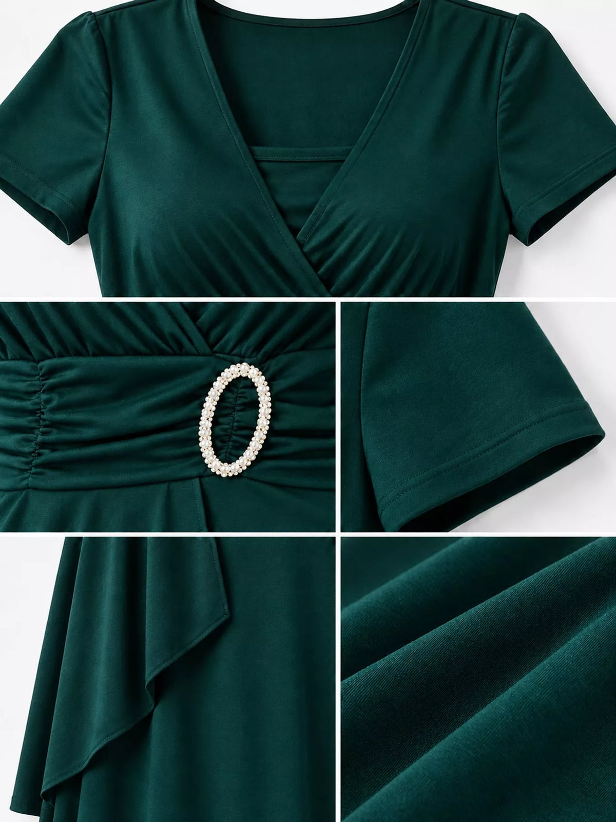 full size decorative buckle short sleeve dress plus | dropsona - neutral - material texture