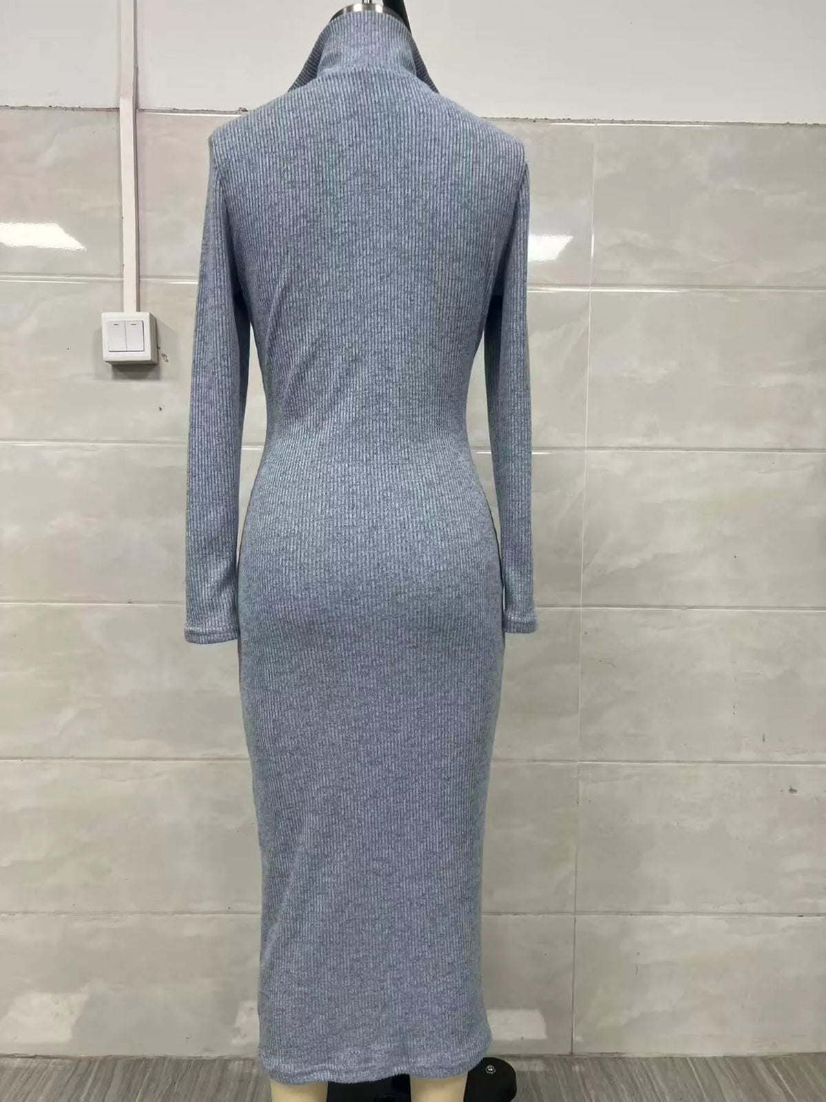 ribbed knit v-neck sweater dress – basic style | dropsona - neutral - material texture