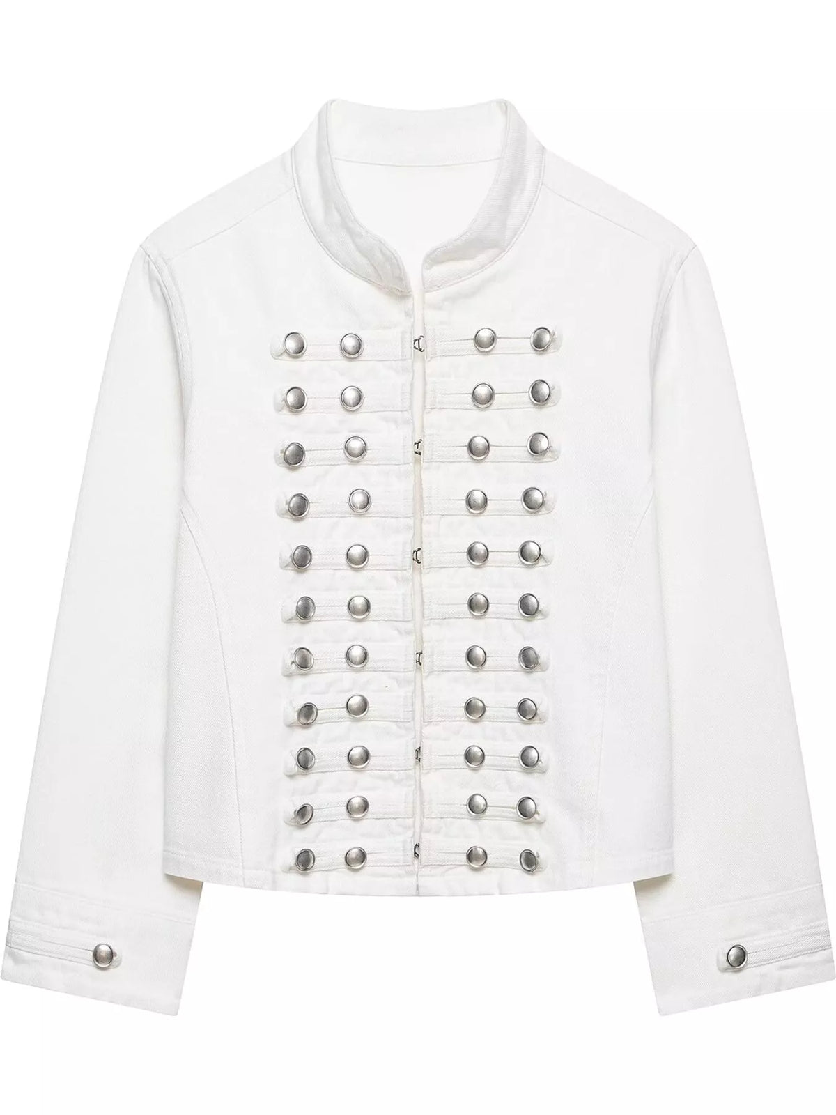 decorative button cropped denim jacket | dropsona - neutral - usage example
