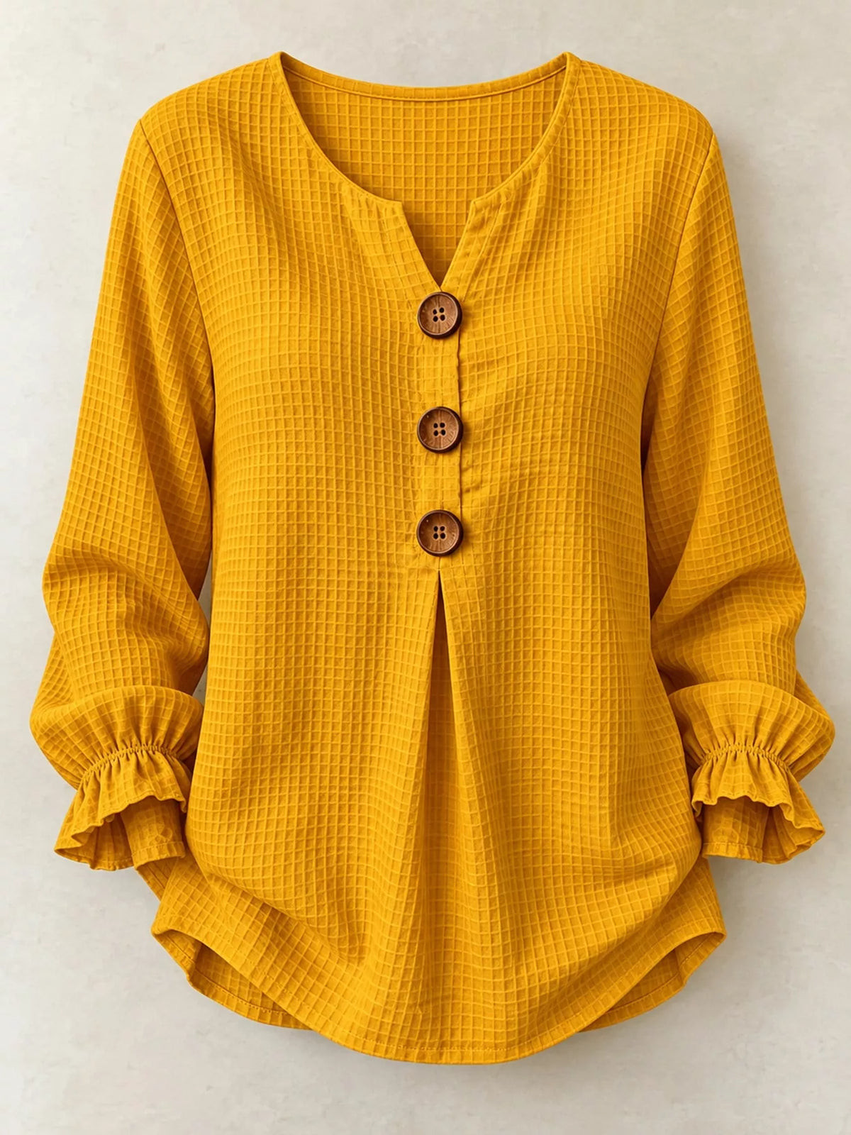 full size waffle knit flounce sleeve blouse plus | dropsona - neutral - size reference