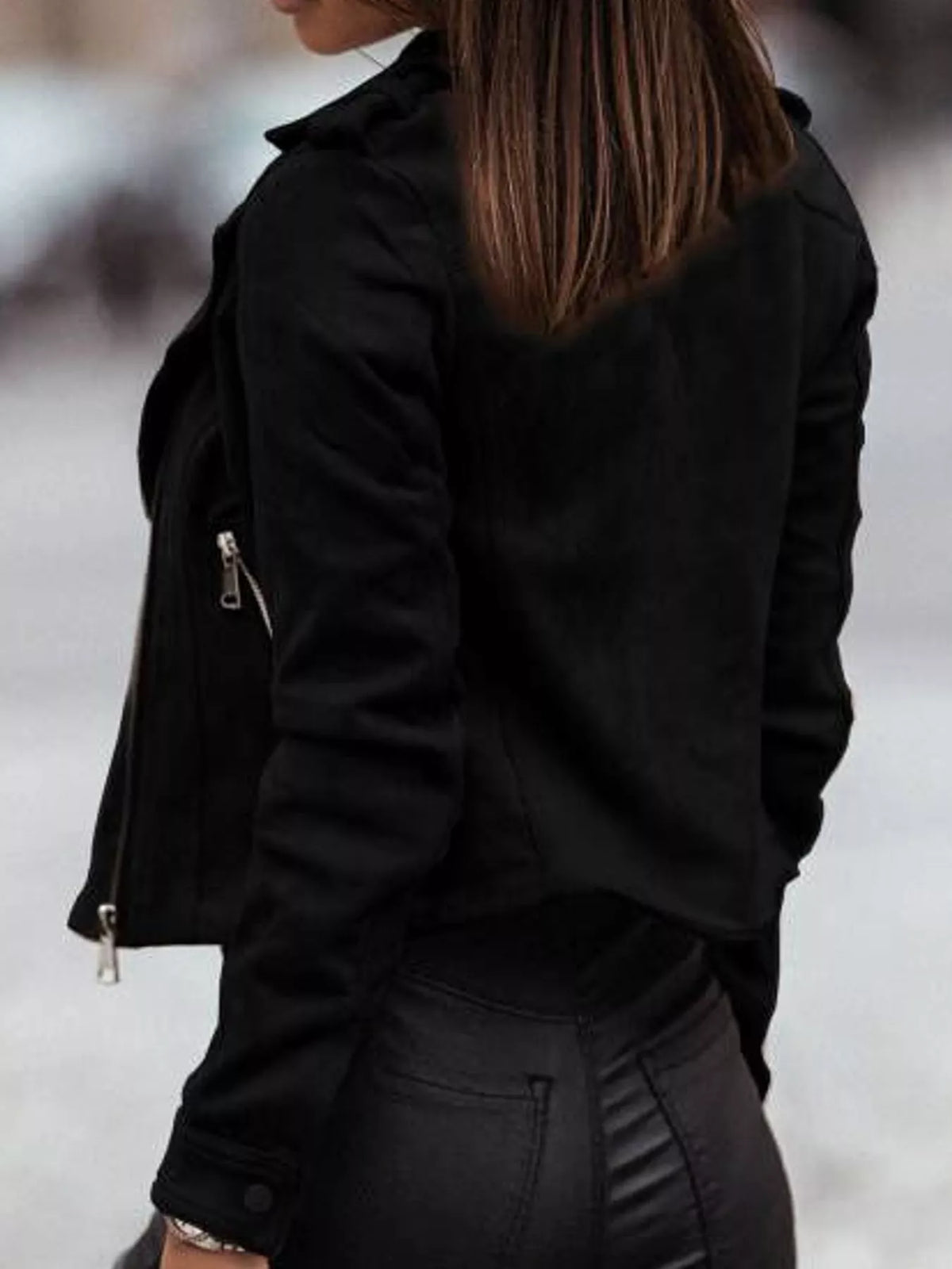 asymmetrical zipper long sleeve jacket | dropsona - neutral - size reference