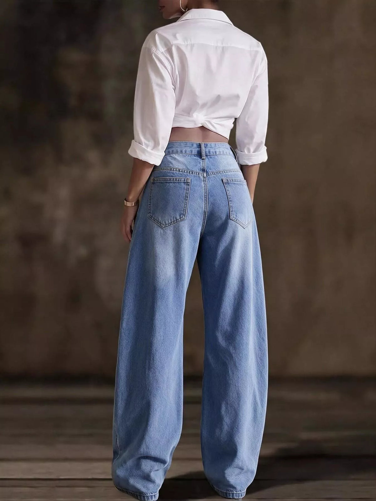 decorative button wide leg jeans – buttoned,pocketed | dropsona - neutral - material texture