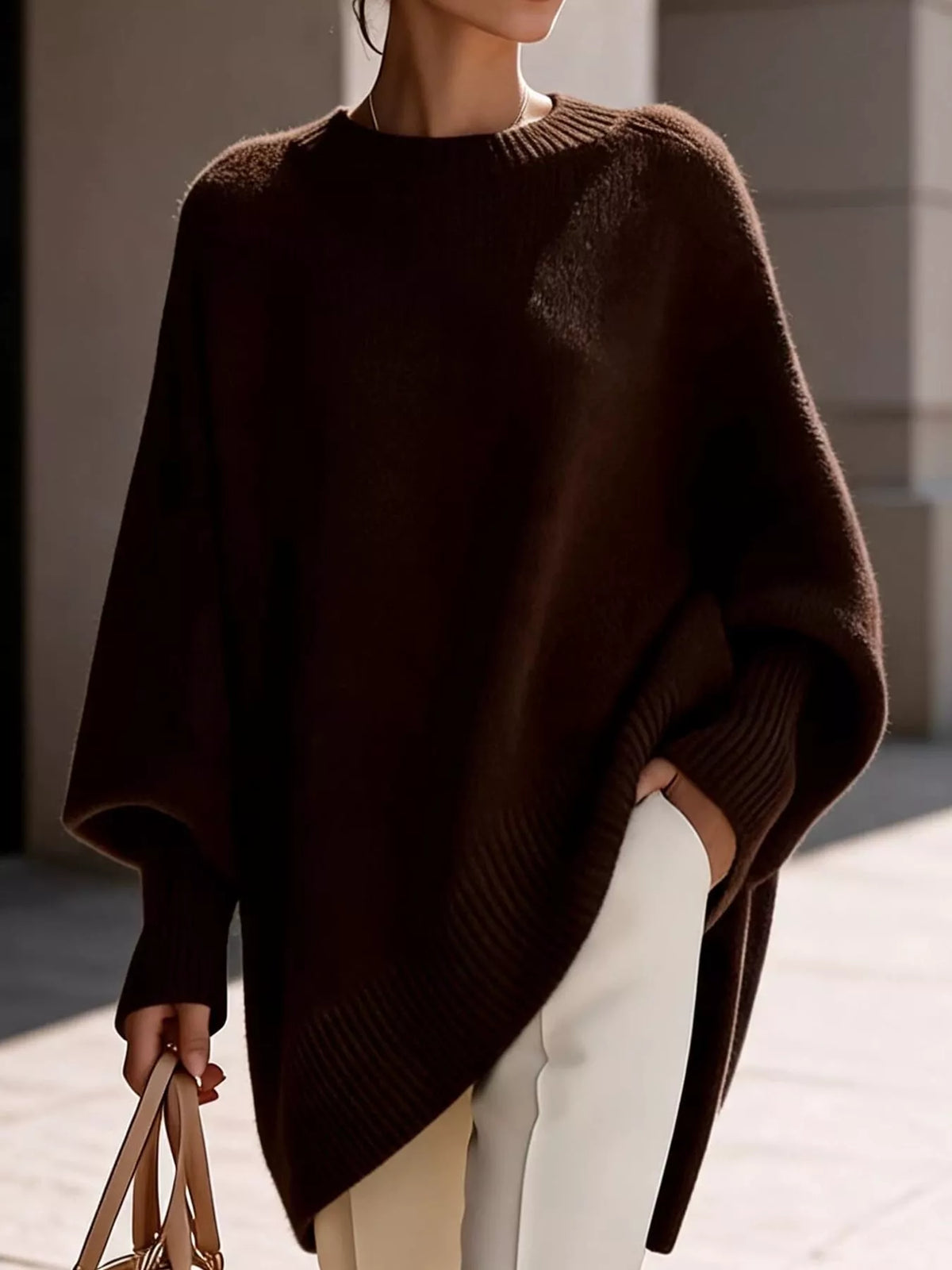 full size ribbed knit dropped shoulder sweater plus | dropsona - neutral - packaging