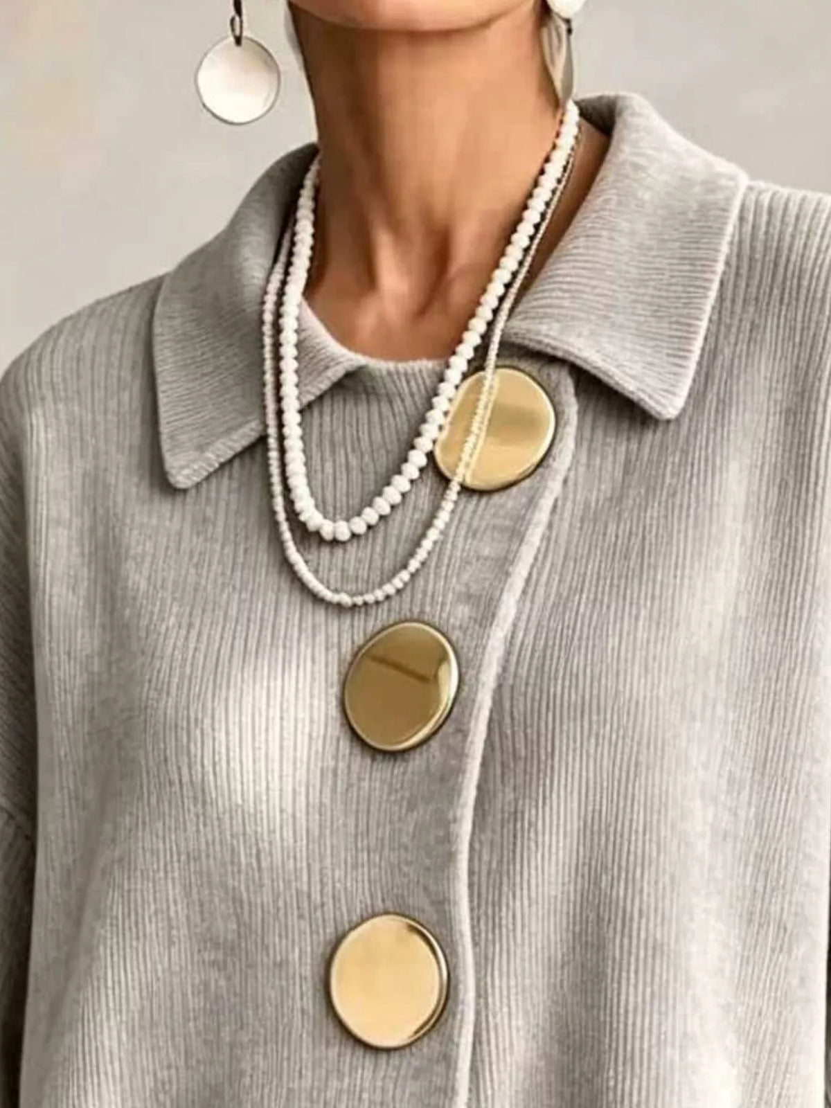 full size ribbed knit gold buttons cardigan plus | dropsona - neutral - size reference