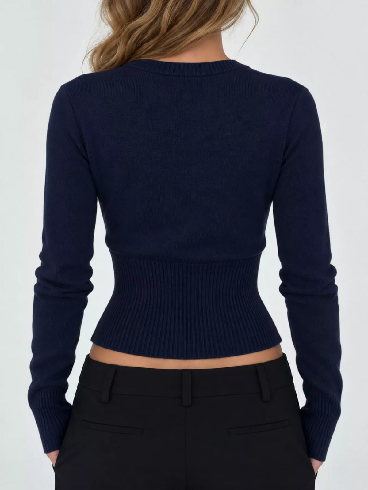 slim-fit ribbed knit button-down cardigan | dropsona - neutral - material texture