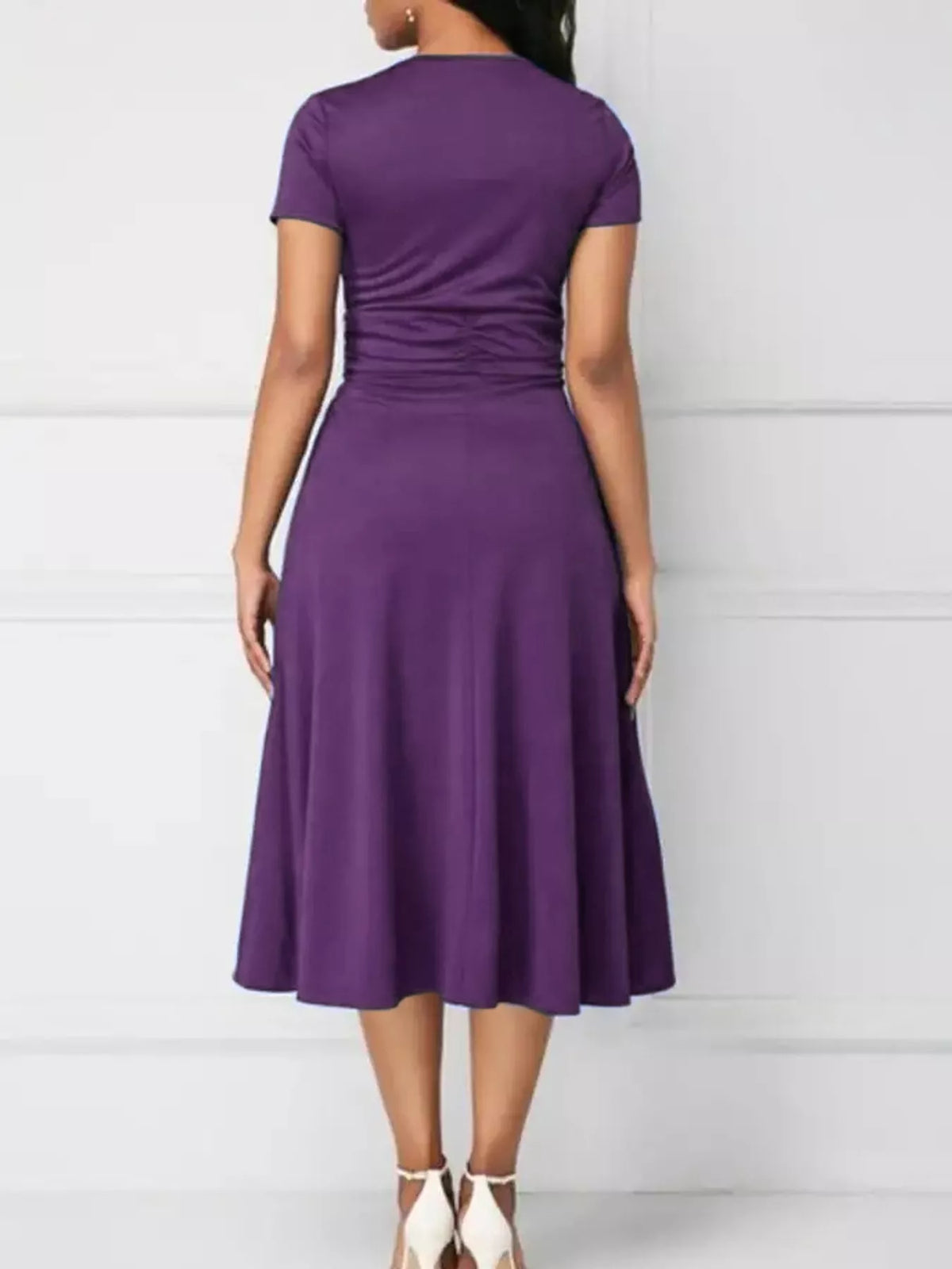 full size decorative buckle short sleeve dress plus | dropsona - neutral - front view