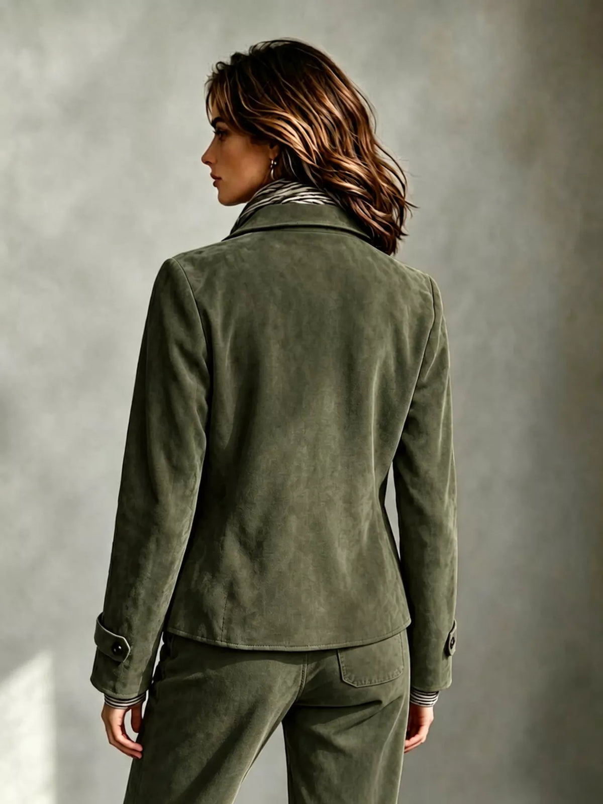 full size suede utility blazer with button-front | dropsona - neutral - size reference