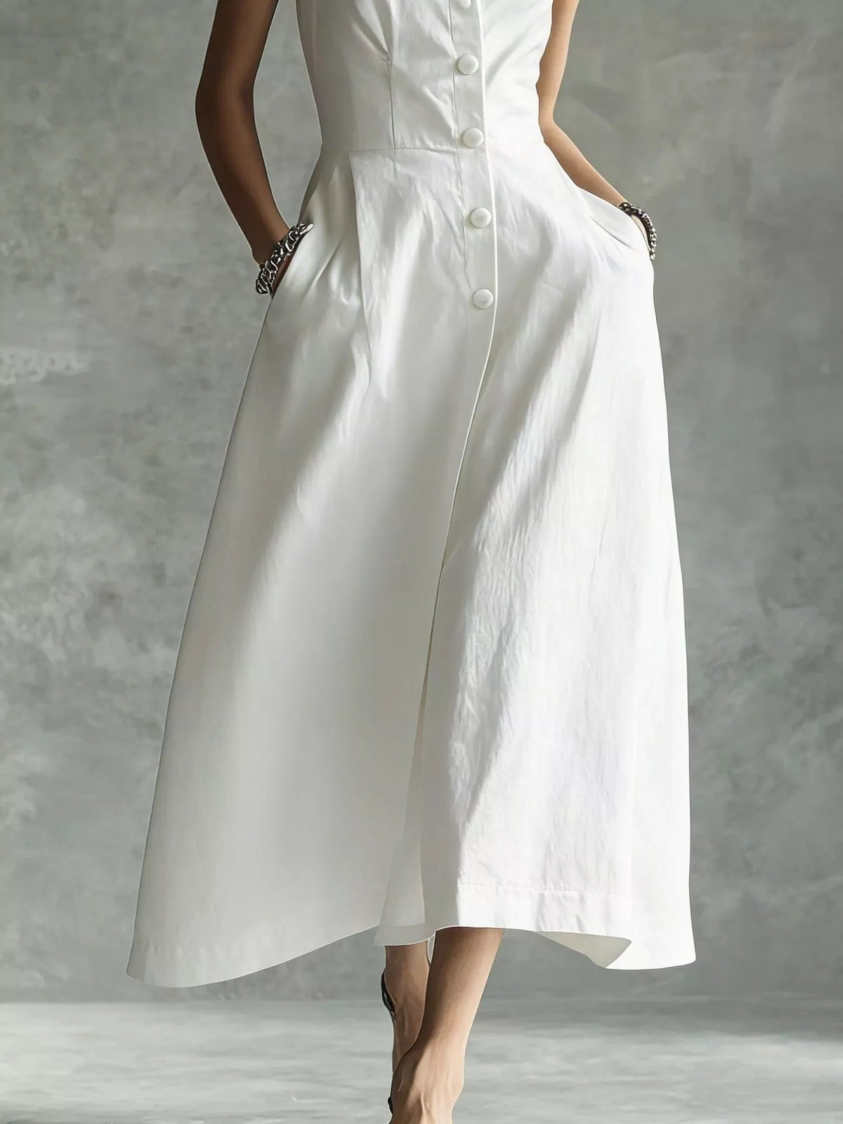 sleeveless button-down midi shirt dress | dropsona - neutral - front view