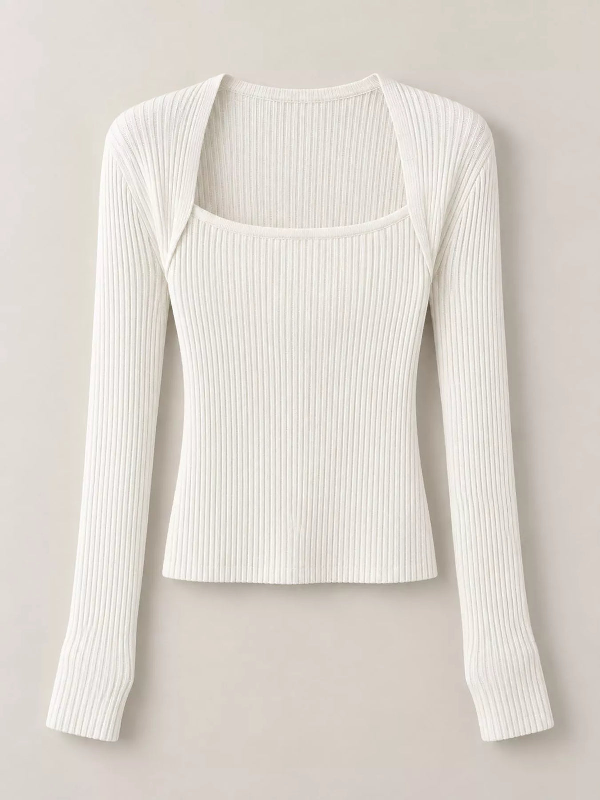 square neck ribbed knit slim-fit top | dropsona - neutral - close-up detail