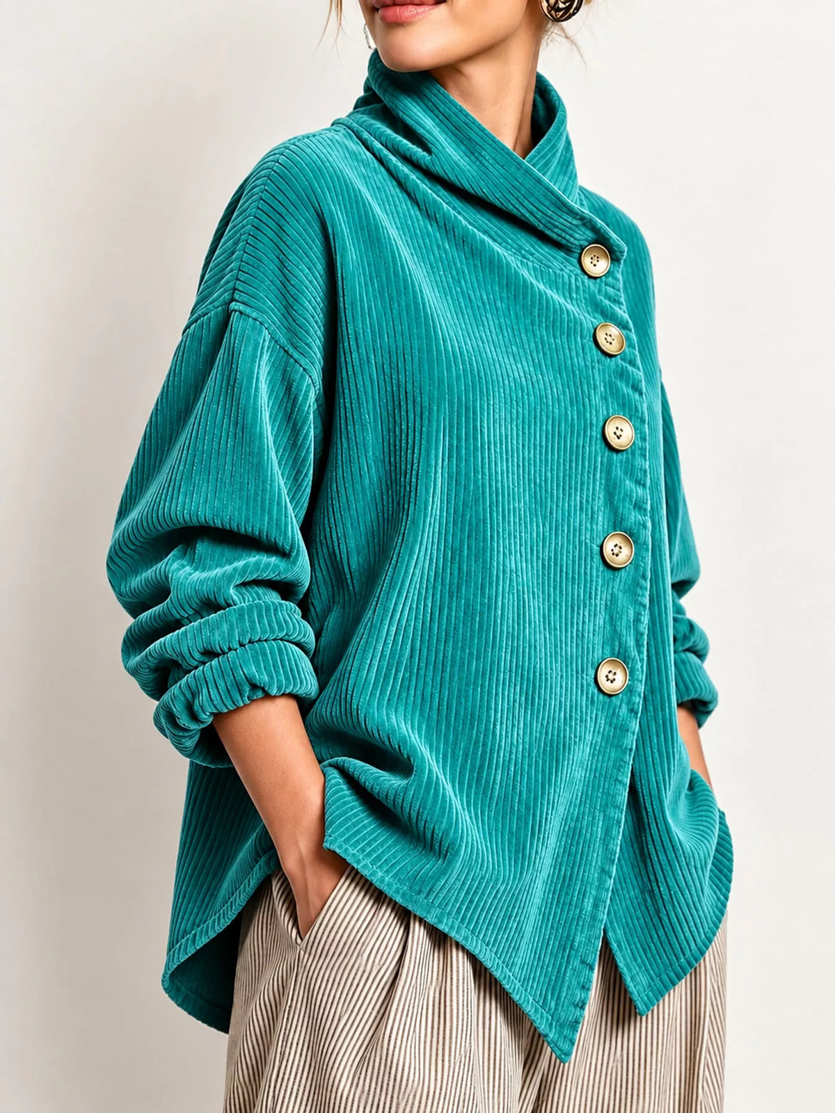full size asymmetric button-down corduroy jacket plus | dropsona - neutral - material texture