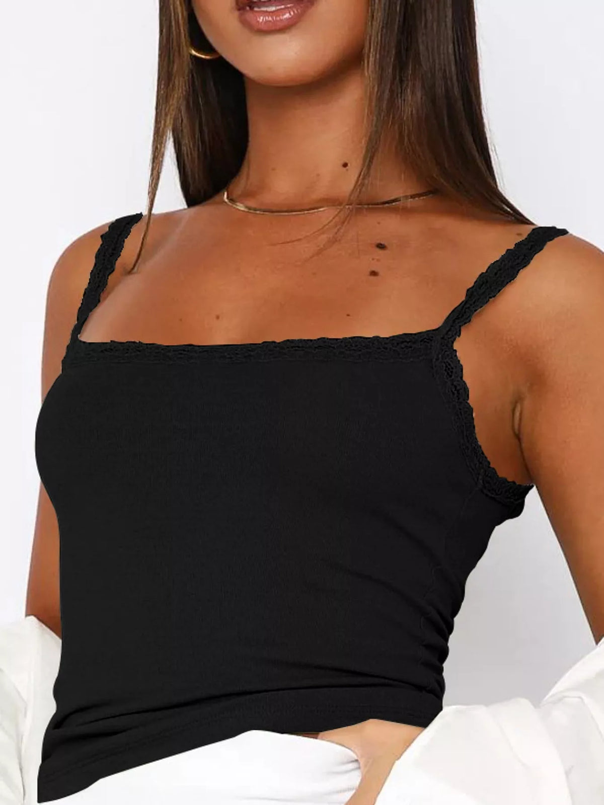 lace detail cami top – detail,ribbed,backless fit | dropsona - neutral - close-up detail
