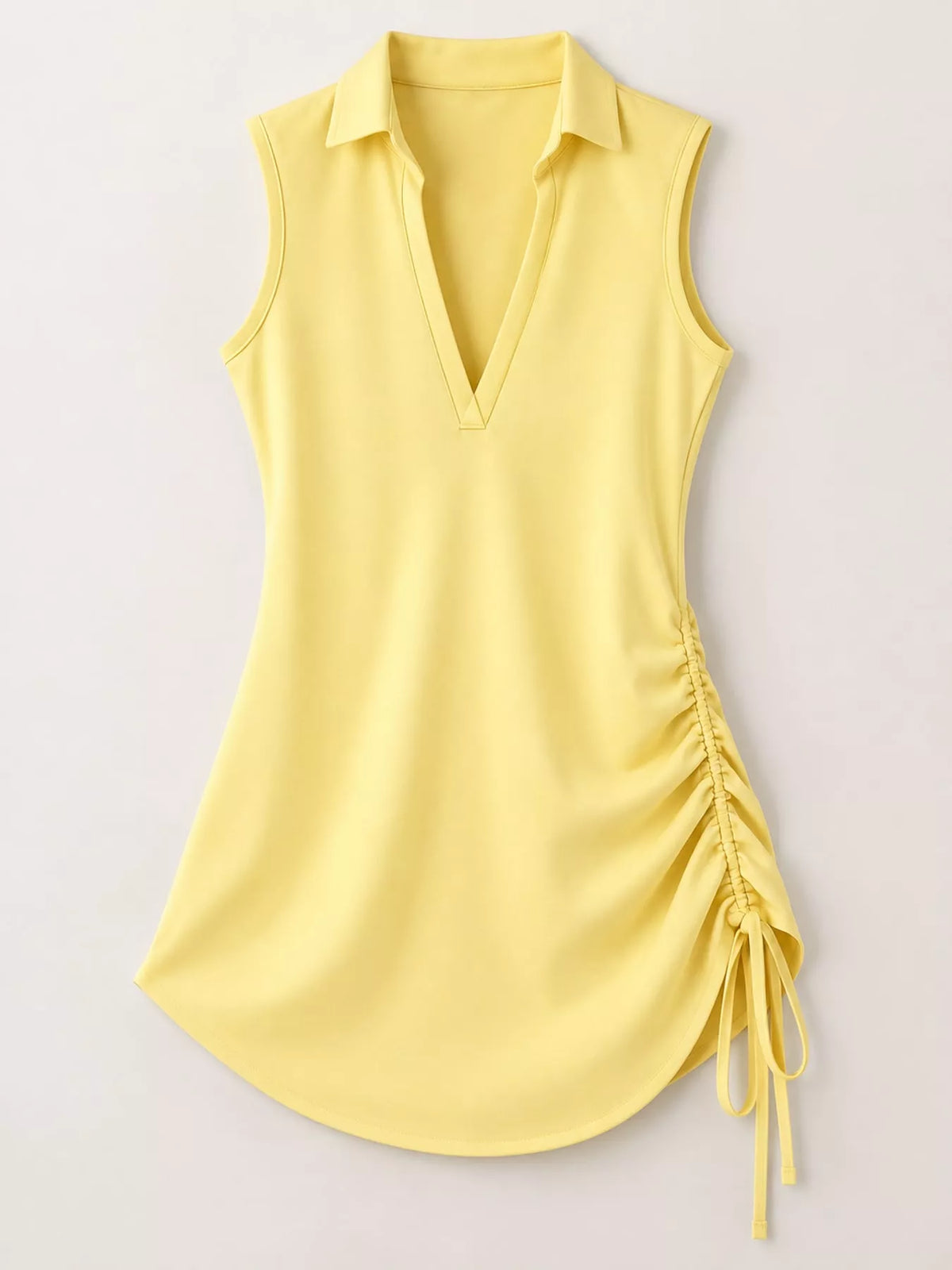 full size sleeveless v-neck ruched side mini dress | dropsona - neutral - material texture