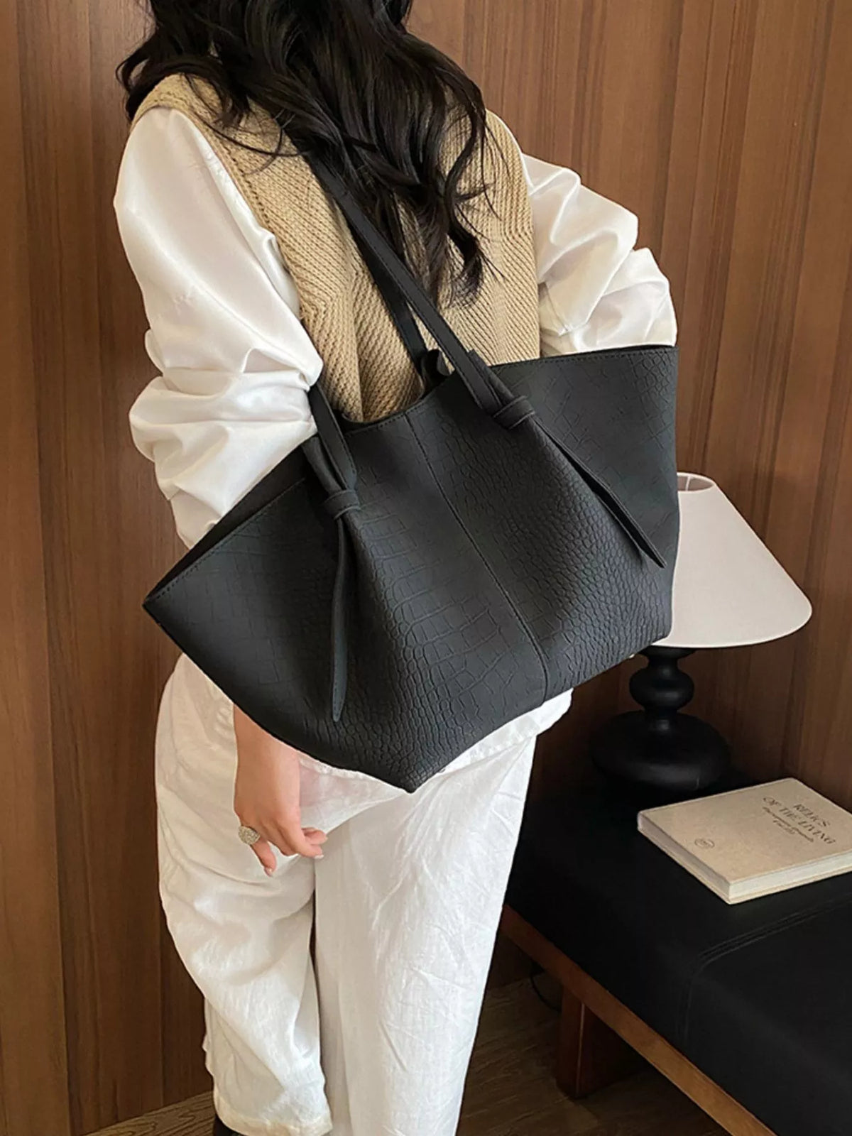 pu leather tote bag – stylish sling | dropsona - neutral - size reference