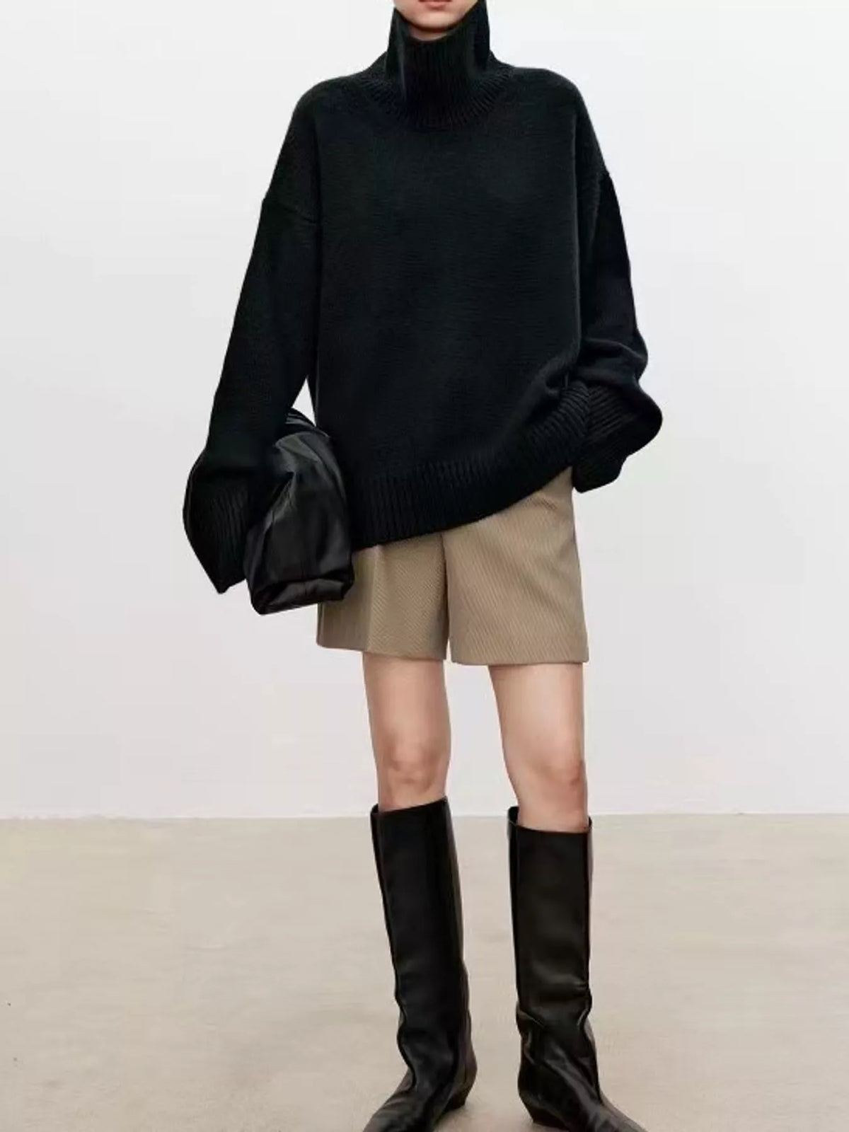 oversized turtleneck wool sweater | dropsona - neutral - front view