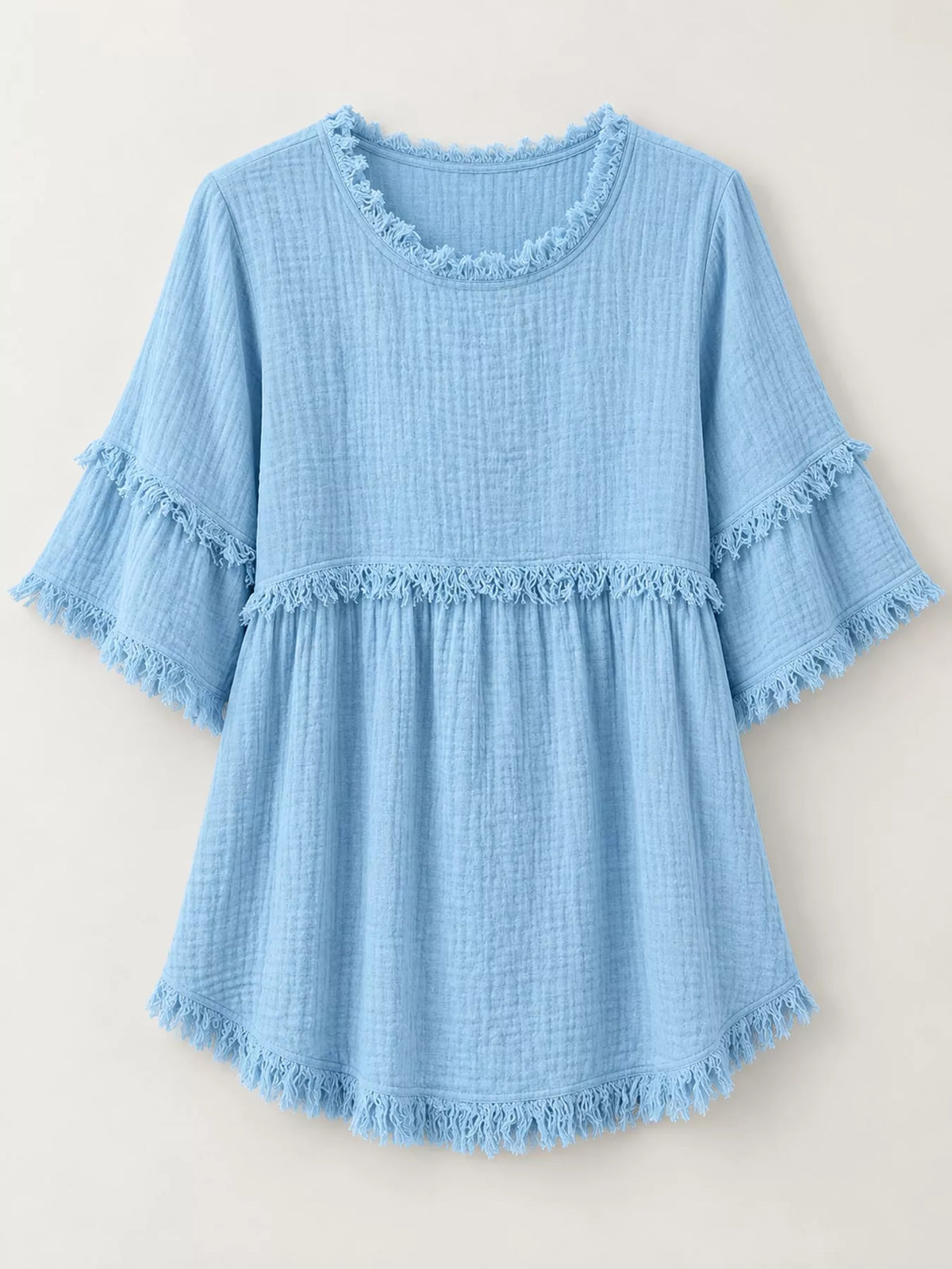 full size frayed edge textured blouse plus | dropsona - neutral - material texture