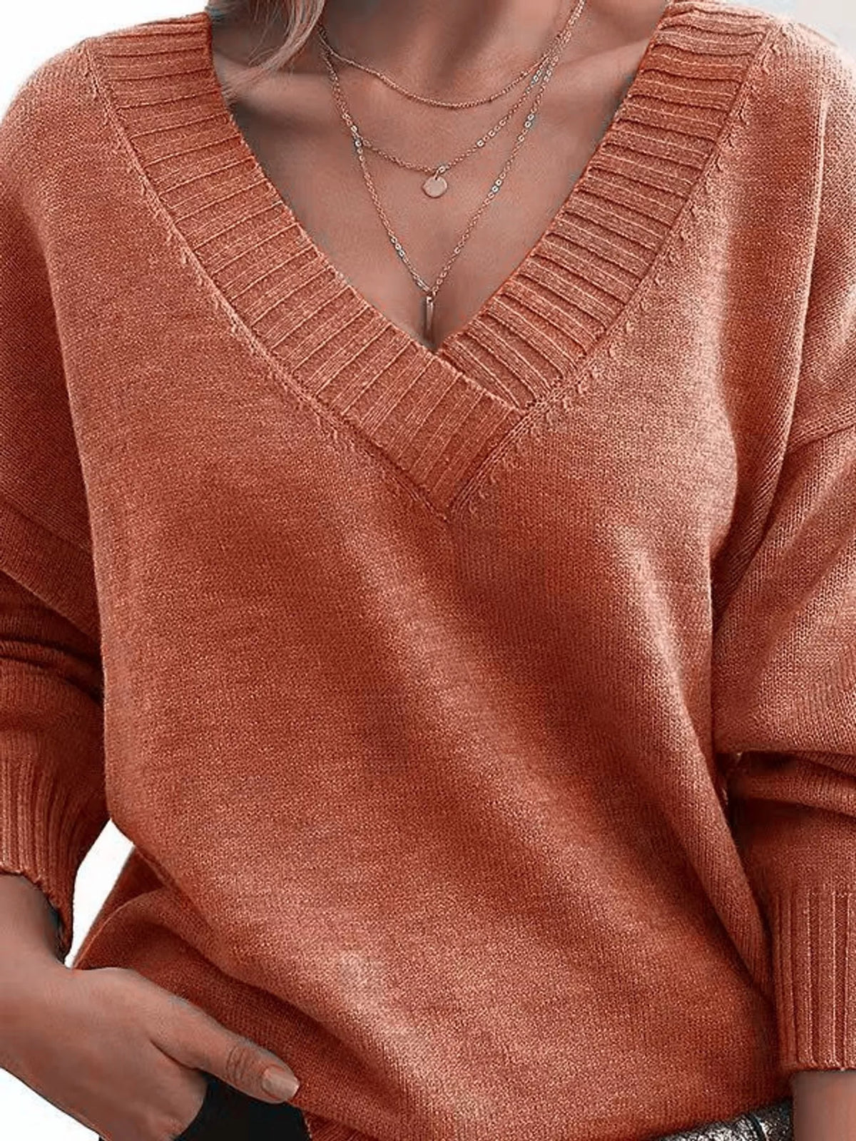 full size v-neck dropped shoulder sweater plus | dropsona - neutral - packaging
