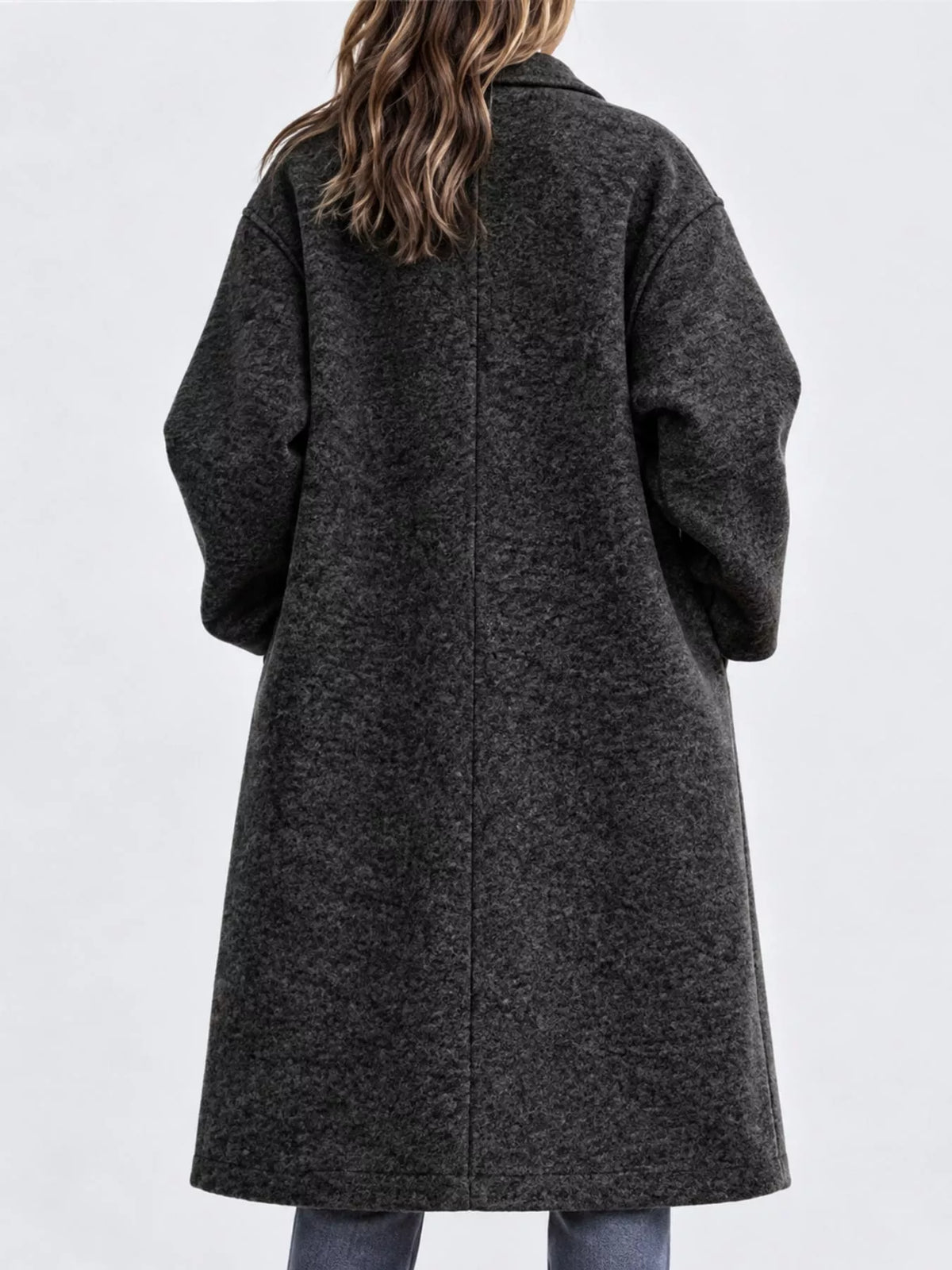 full size lapel collar one button coat plus | dropsona - neutral - close-up detail