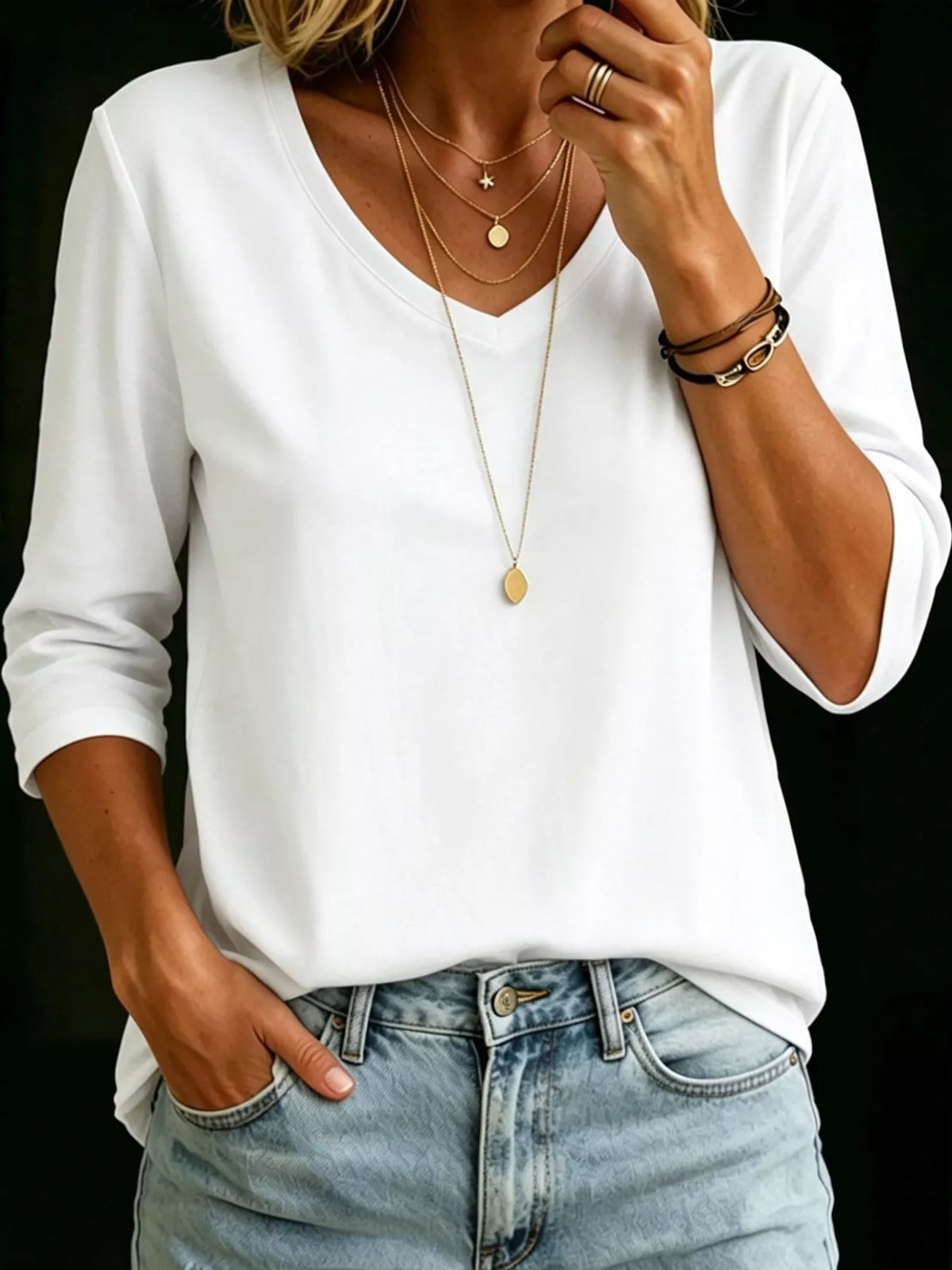 full size v-neck half sleeve t-shirt plus | dropsona - neutral - everyday use
