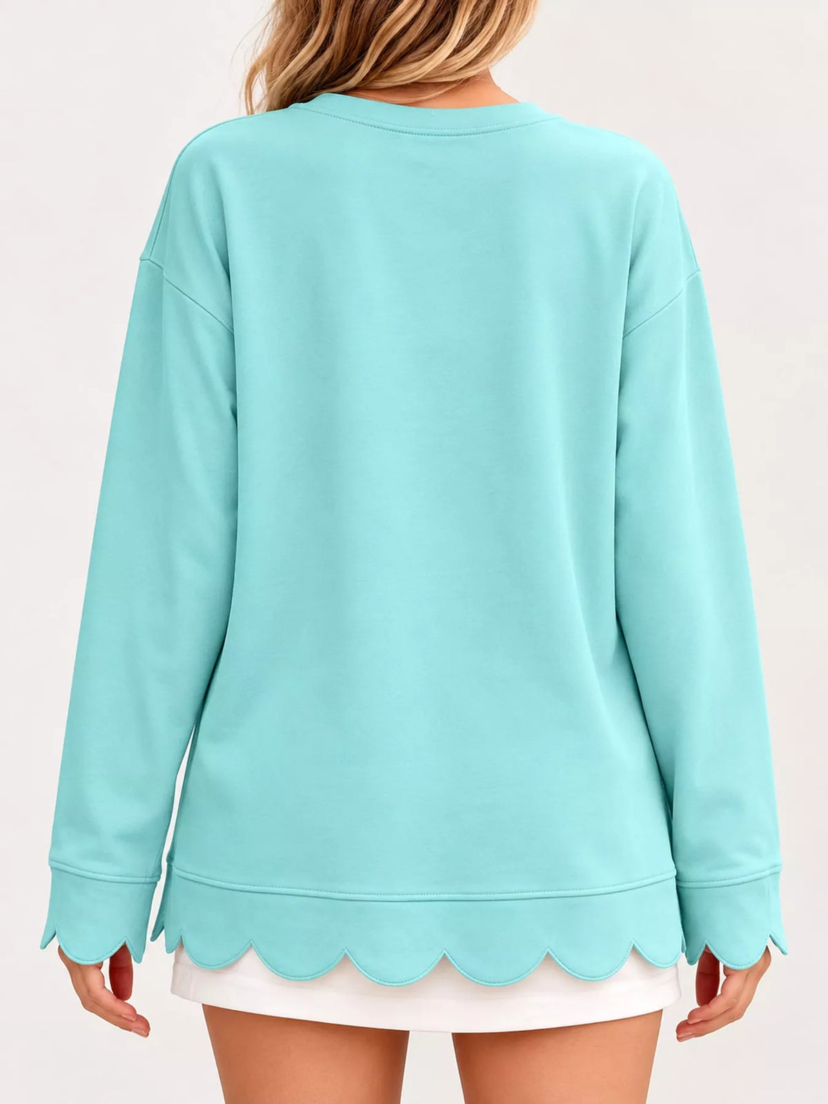 full size casual scalloped hem crewneck sweatshirt | dropsona - neutral - packaging