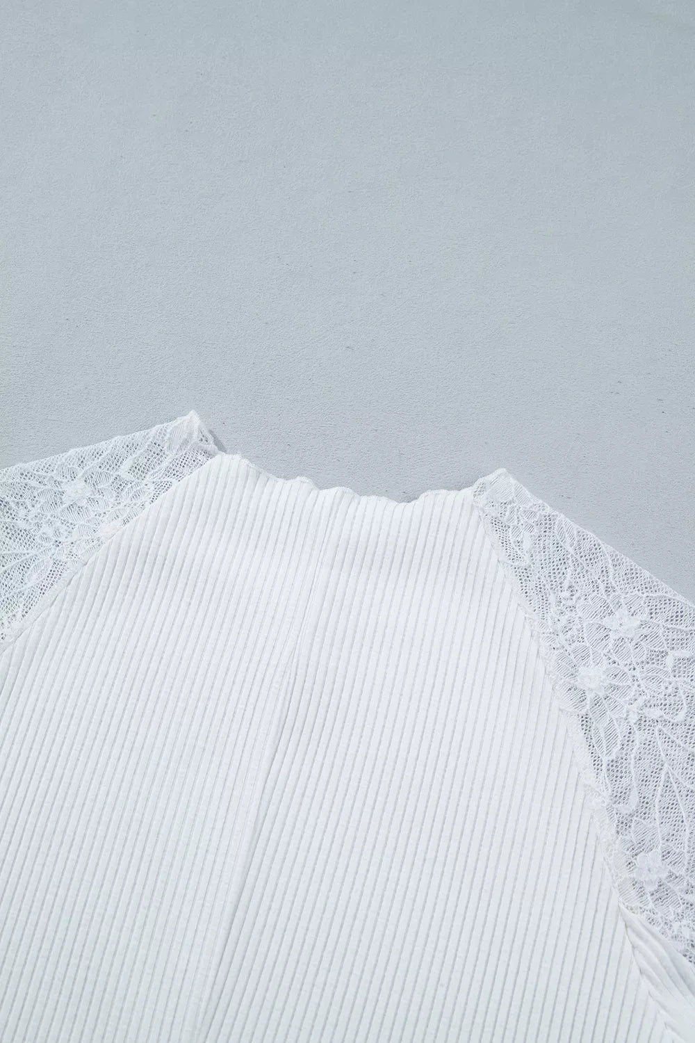 sheer lace long sleeve ribbed slim top – lace,ribbed | dropsona - neutral - material texture