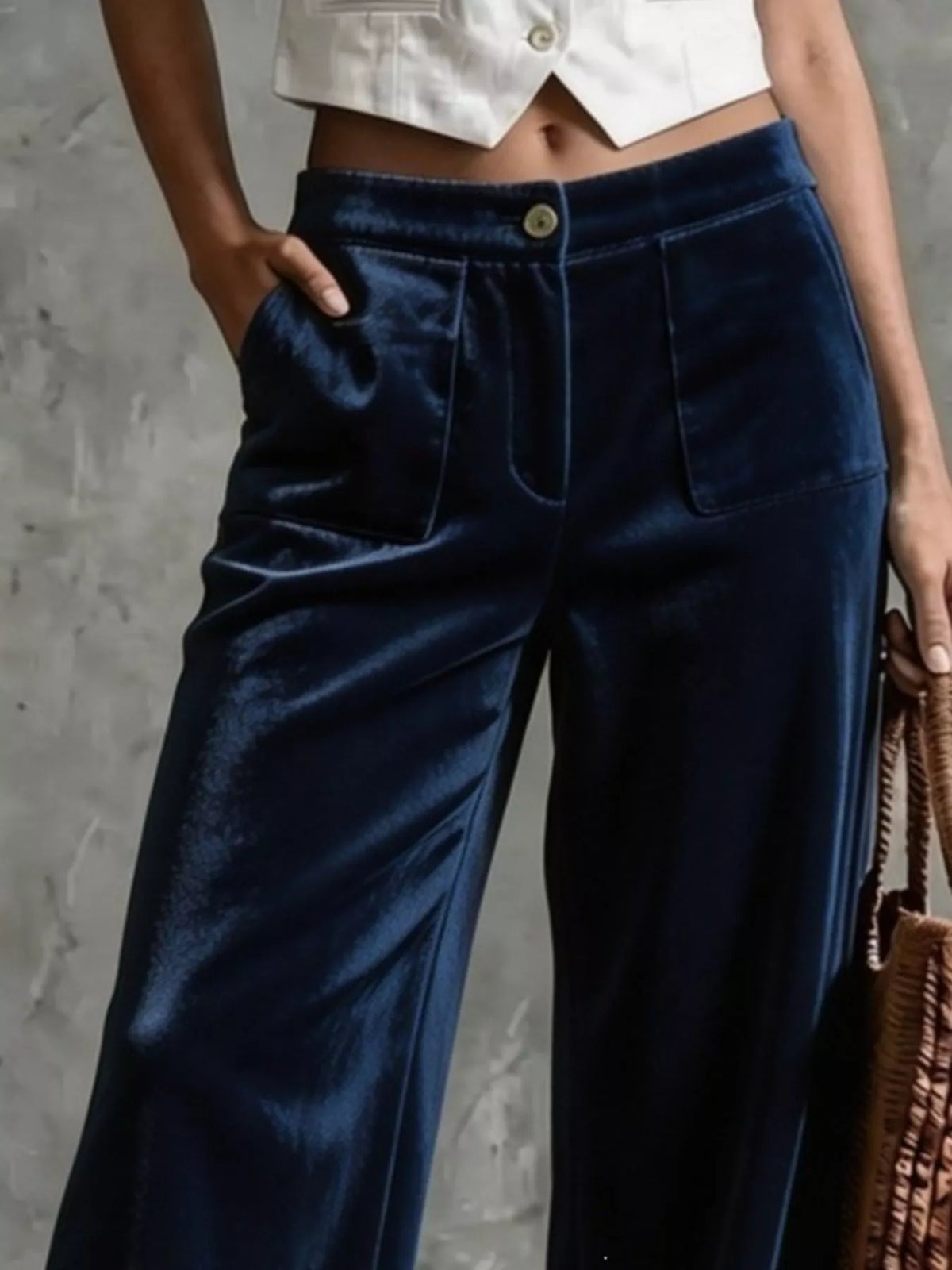 full size high-waisted wide-leg velvet pants with | dropsona - neutral - usage example